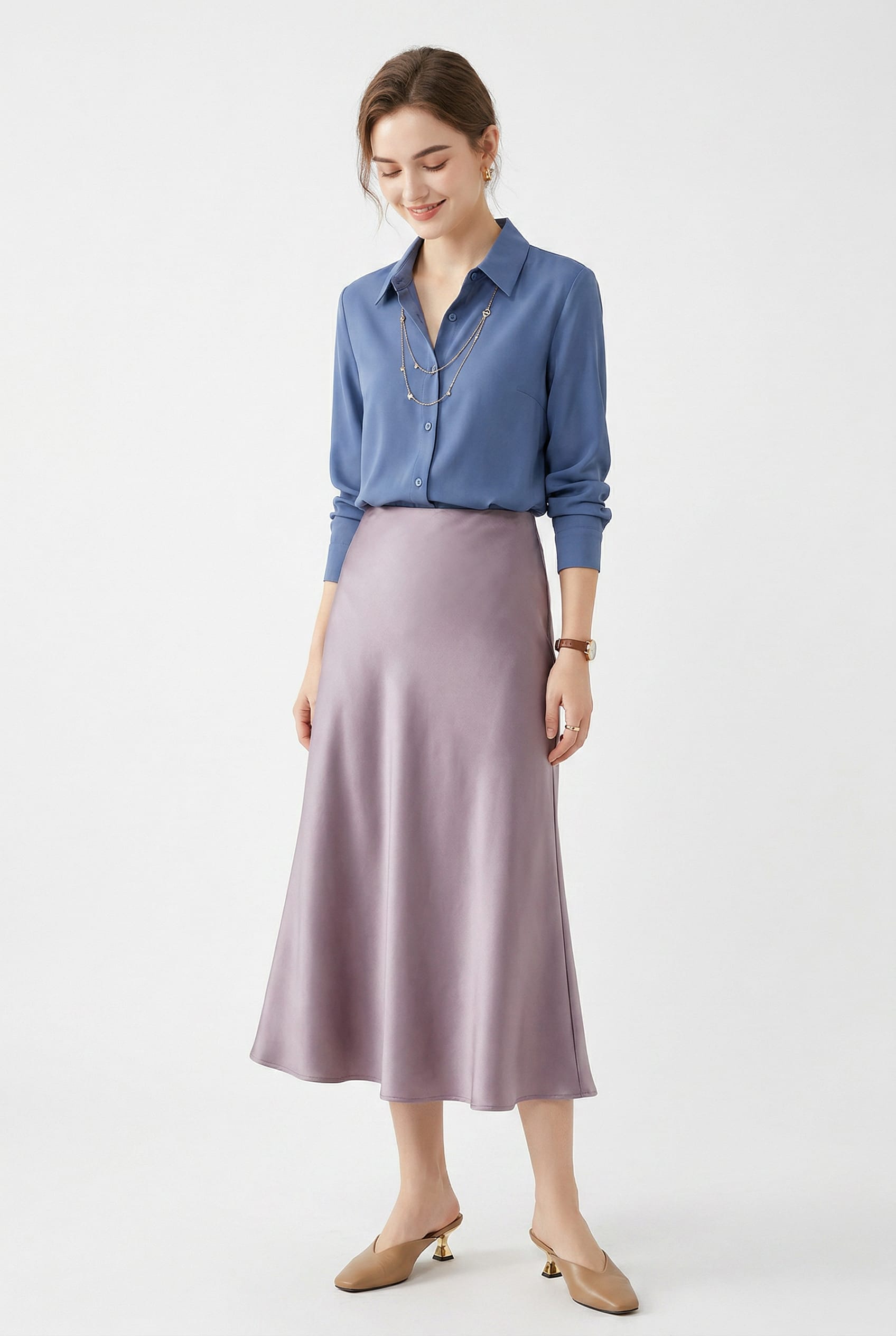 Dusty Lilac Satin Midi Skirt