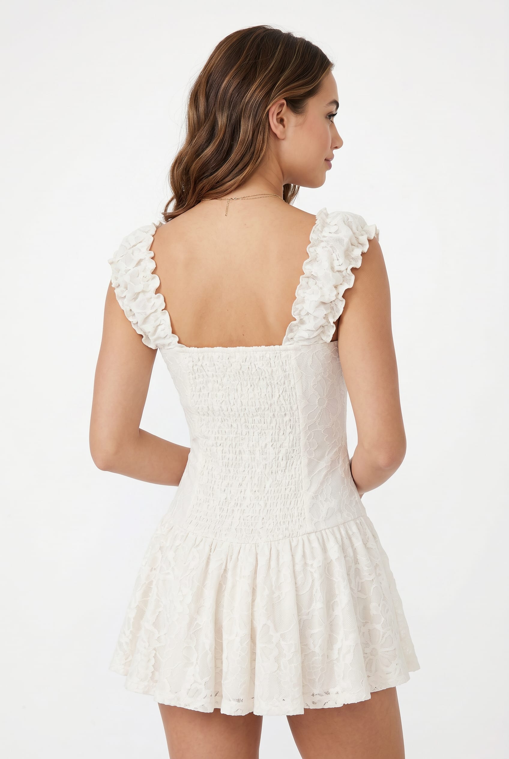 Ivory Lace Off-Shoulder Romper Dress
