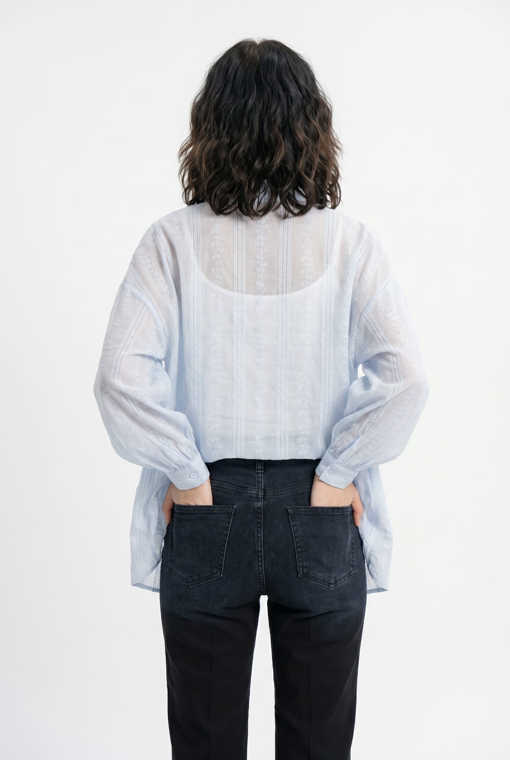 Light Blue Sheer Embroidered Shirt