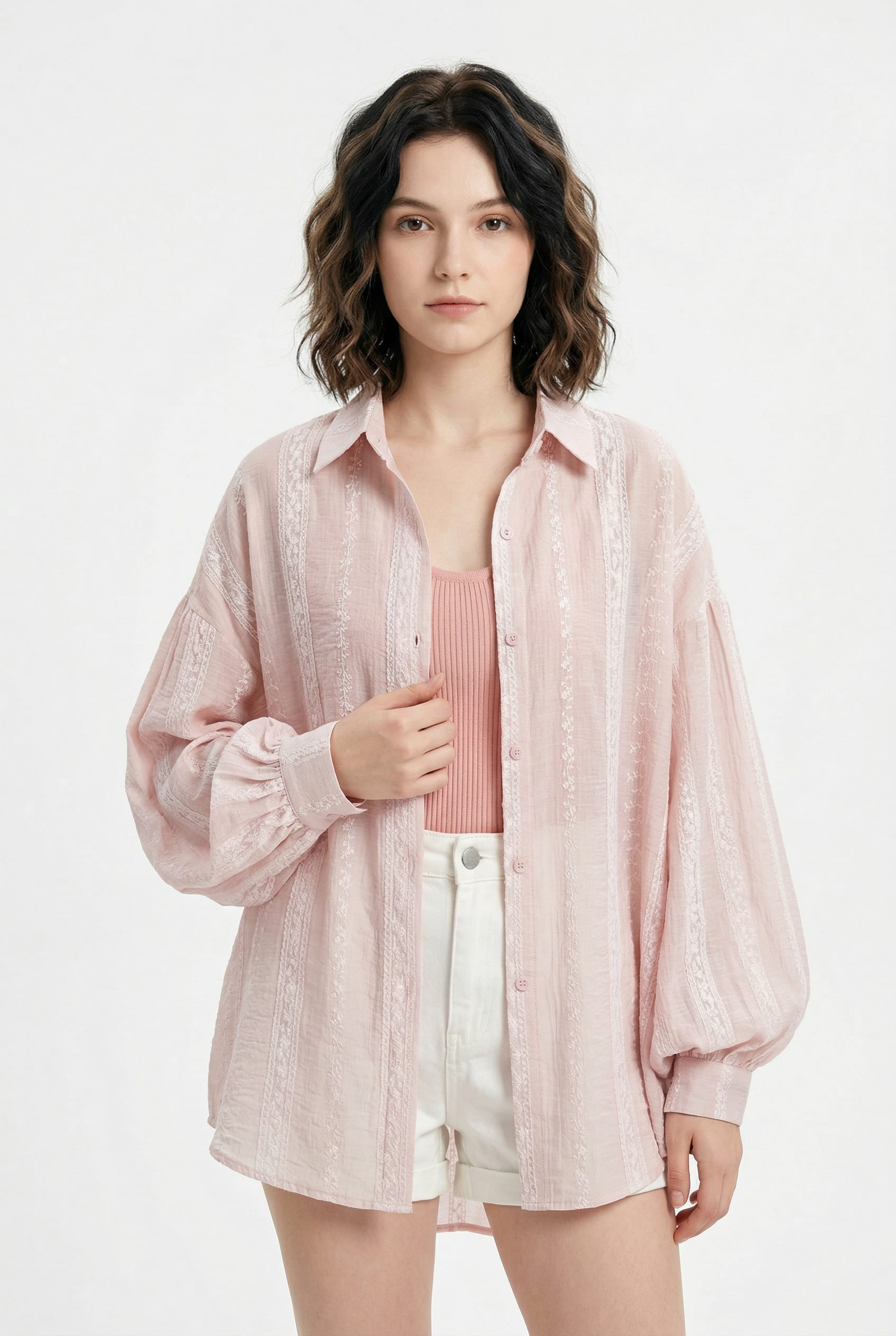 Blush Pink Sheer Oversized Shirt