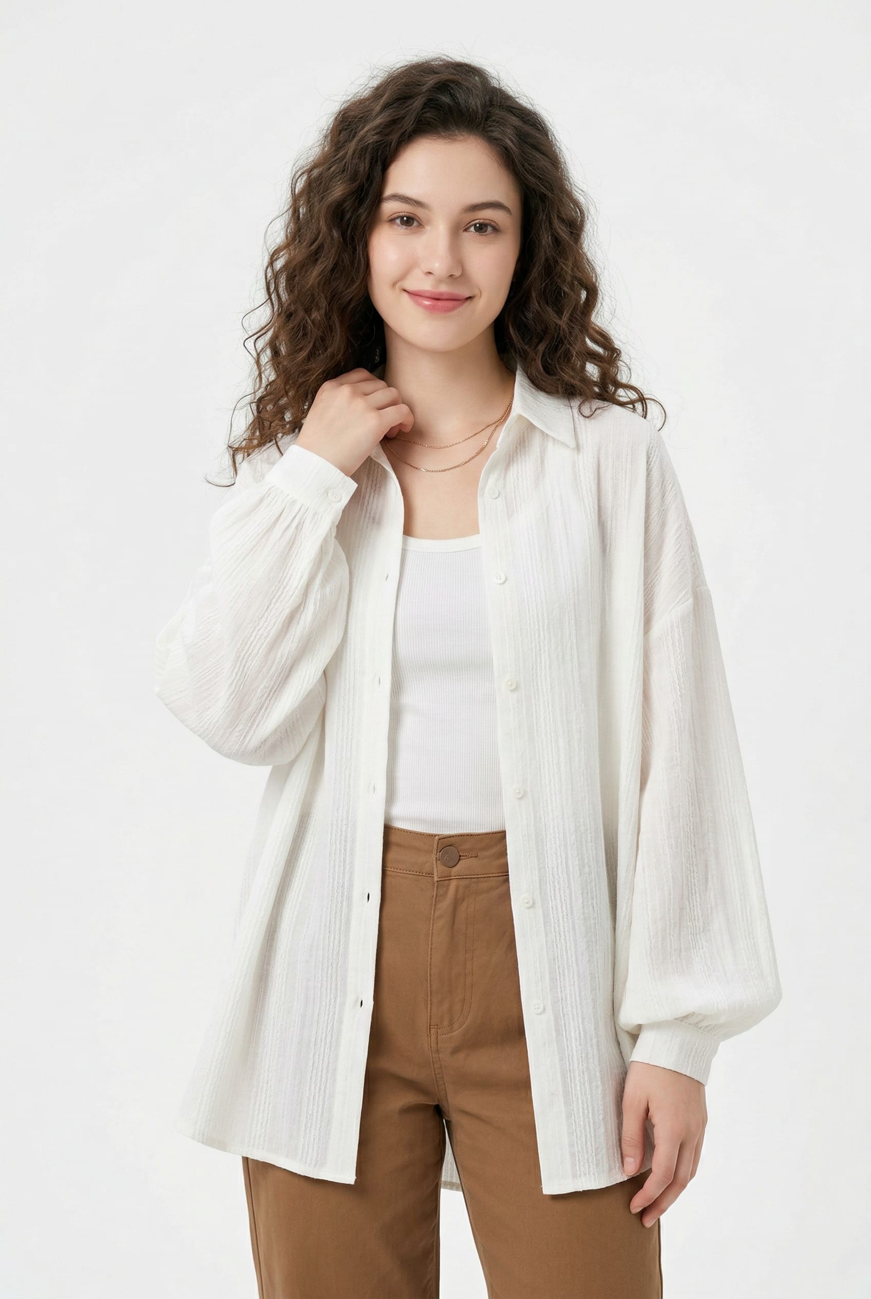Ivory Textured Oversized Shirt