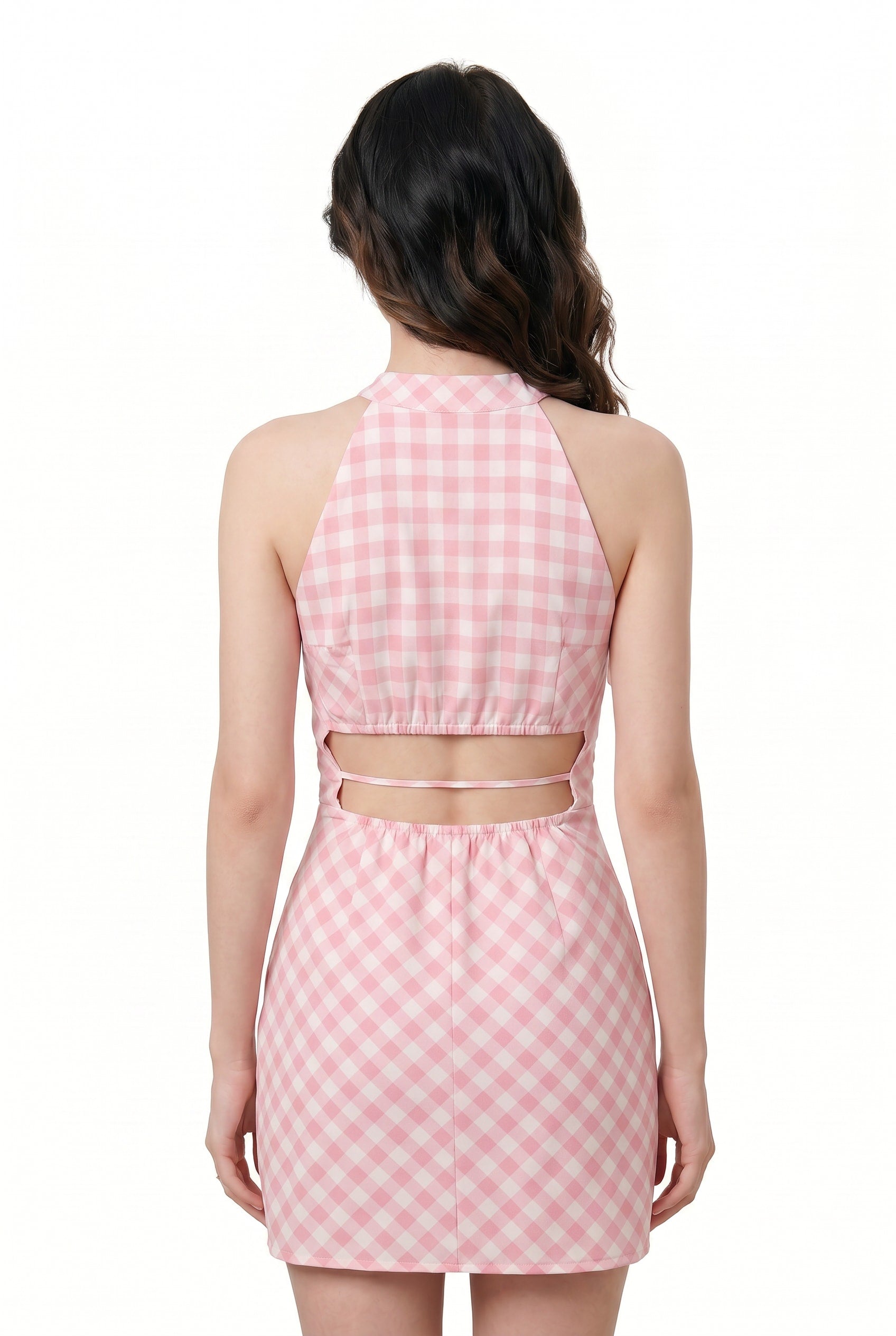 Pink Gingham Halter Mini Dress
