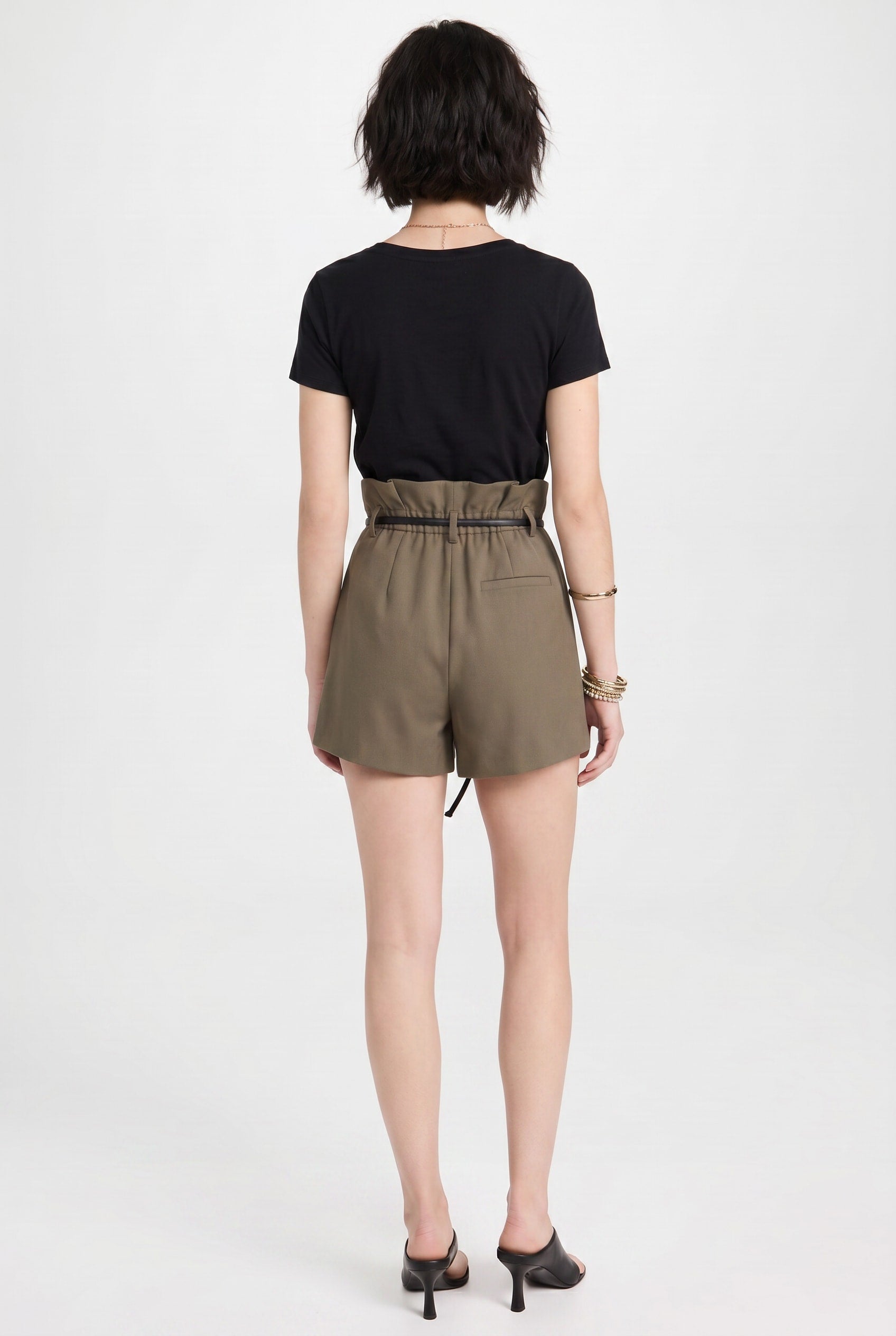 Olive High-Waisted Tie-Belt Shorts
