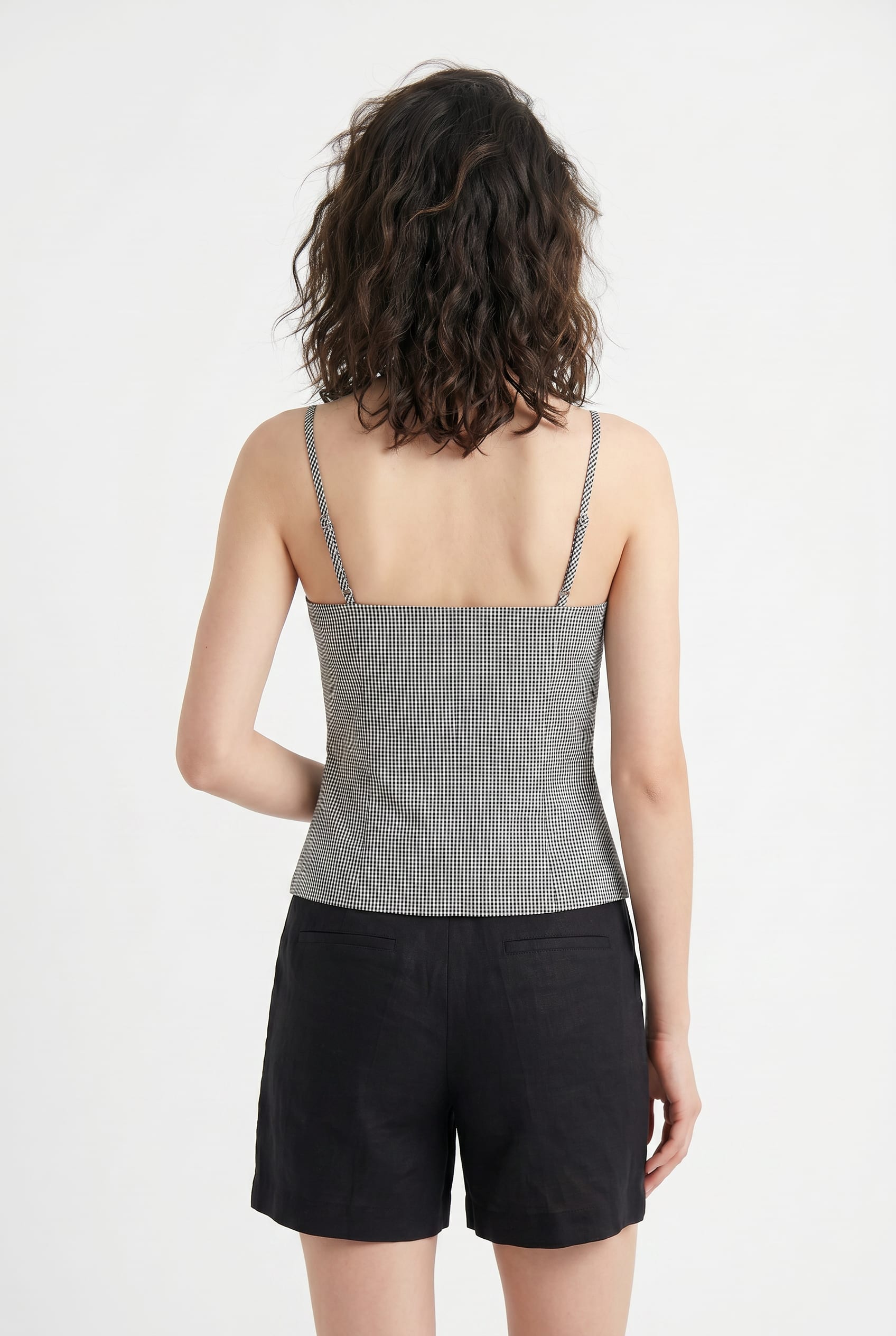 Black Gingham Lace-Up Bustier Top