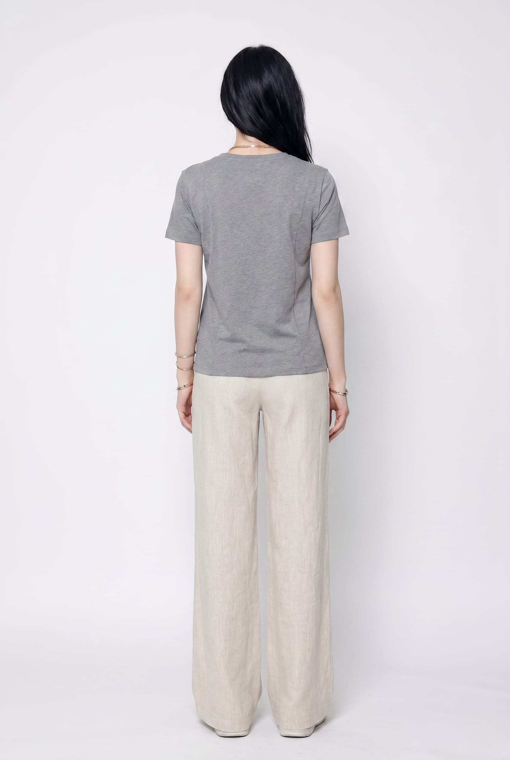 Natural Linen Wide-Leg Tailored Trousers