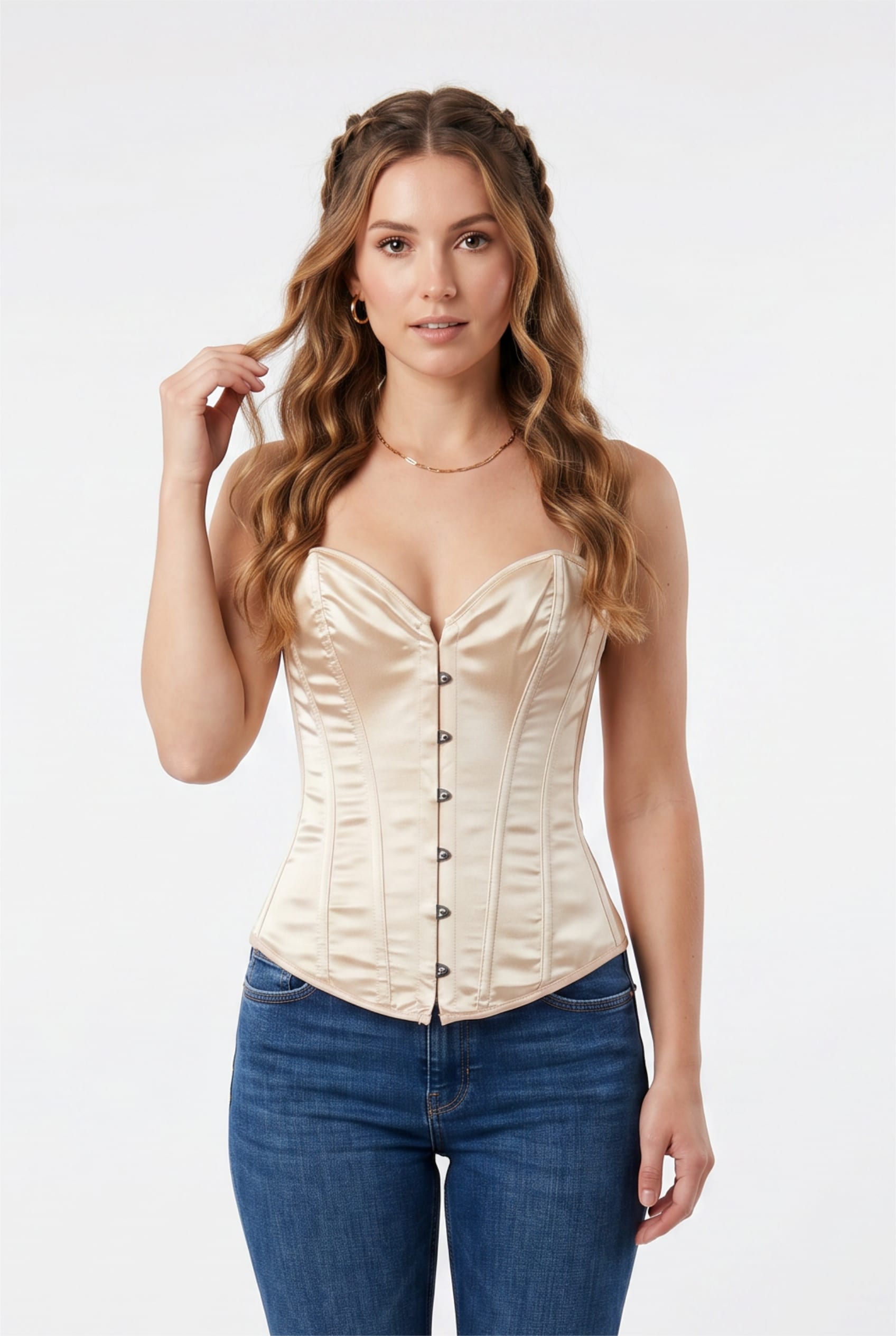 Champagne Satin Sweetheart Corset Top