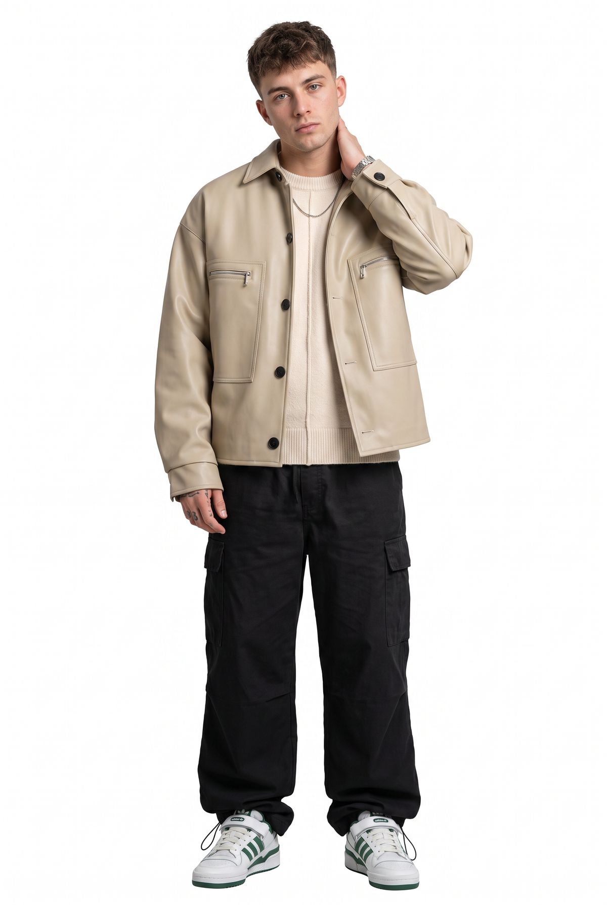 Leather Beige Shirt Jacket