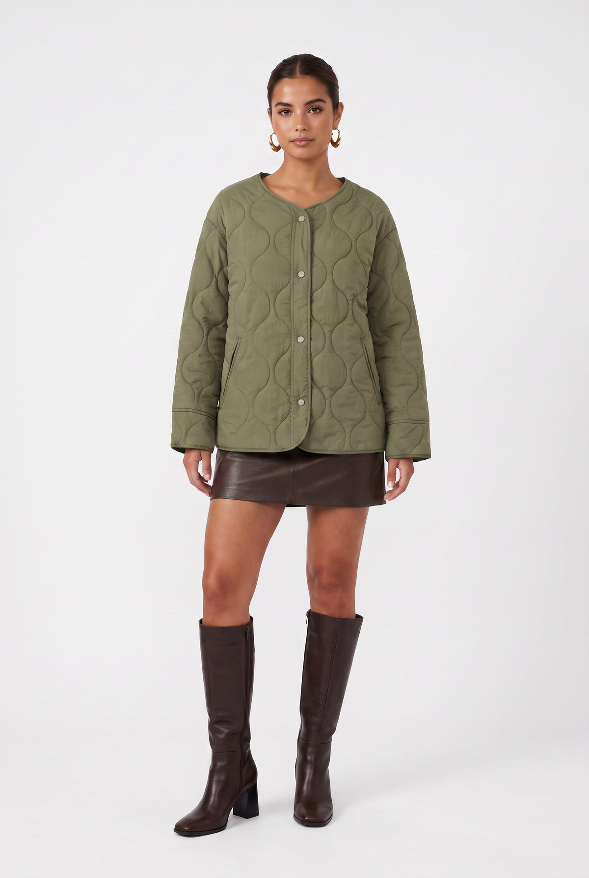 Army Green Oversized Quilted Jacket