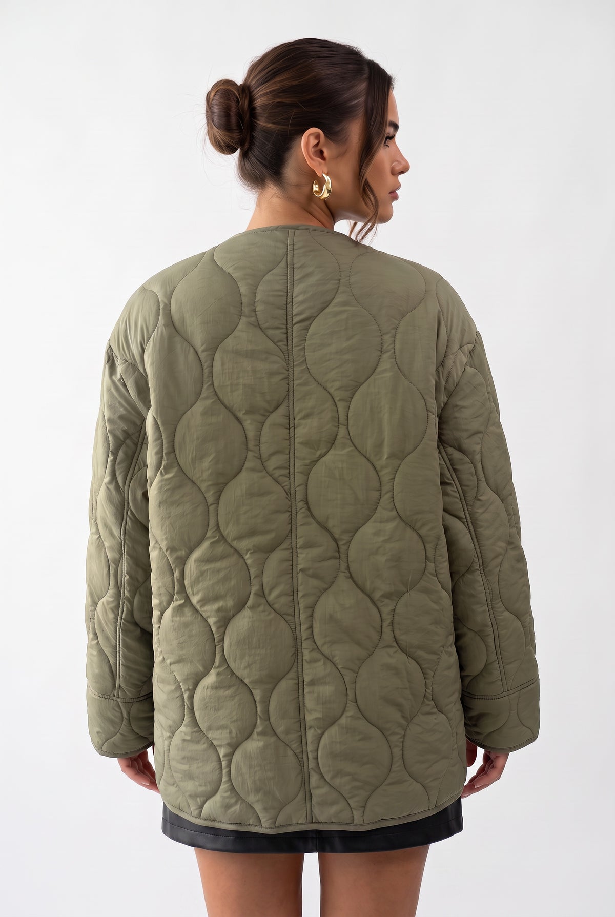 Army Green Oversized Quilted Jacket