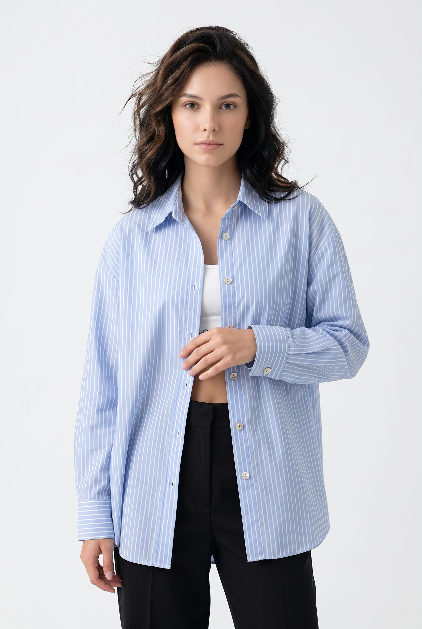 Sky Blue Striped Oversized Shirt