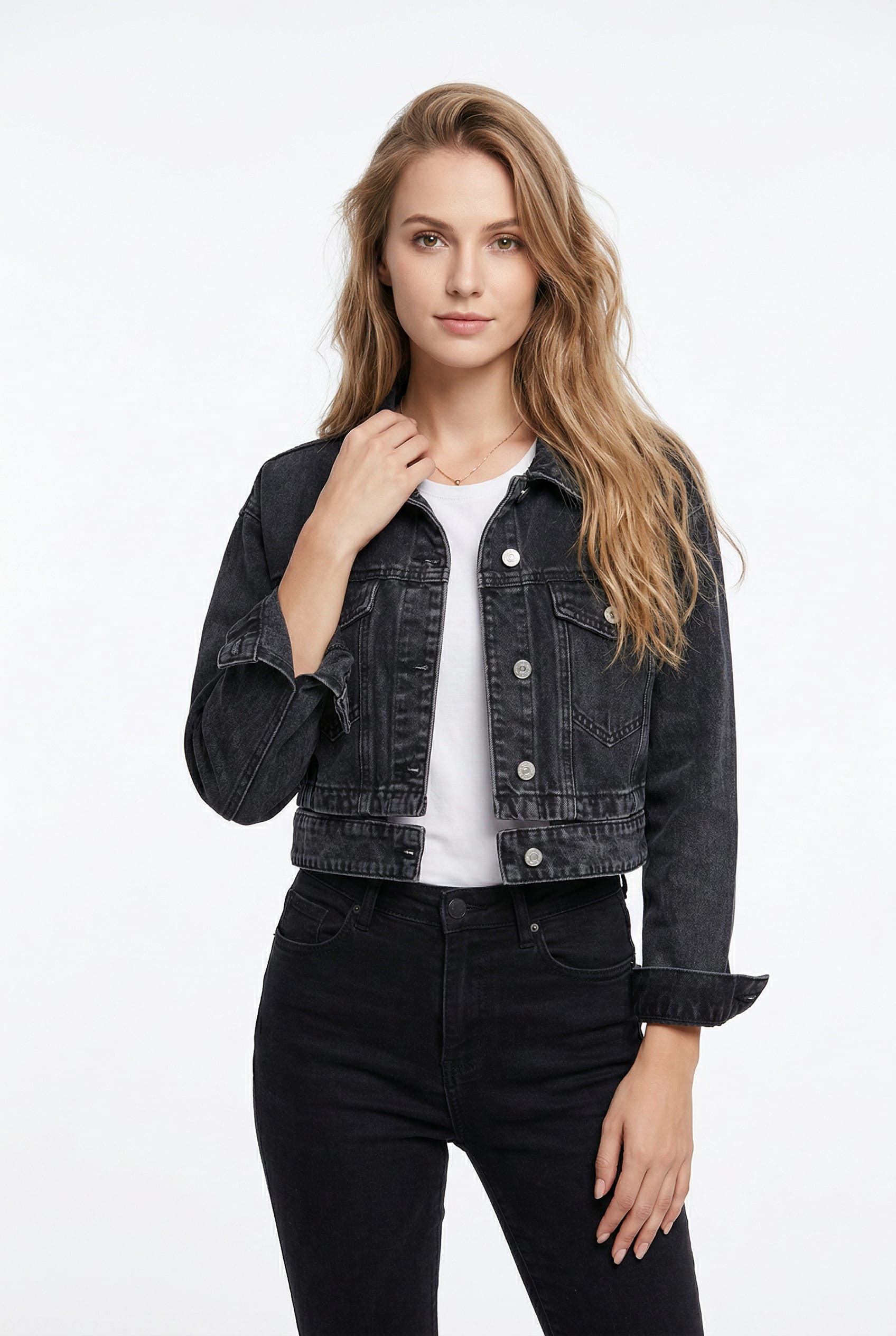 Black Washed Cropped Denim Jacket