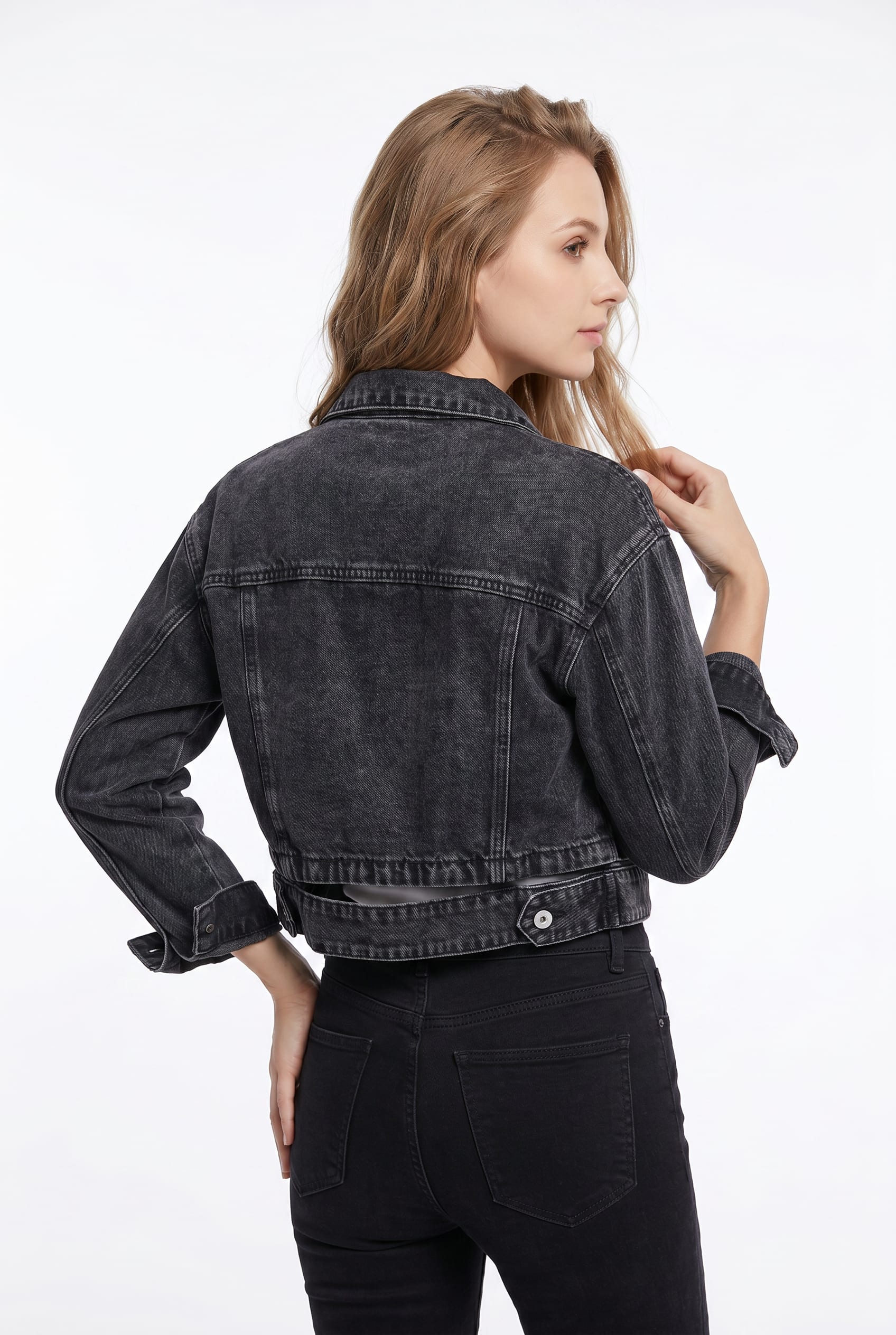 Black Washed Cropped Denim Jacket