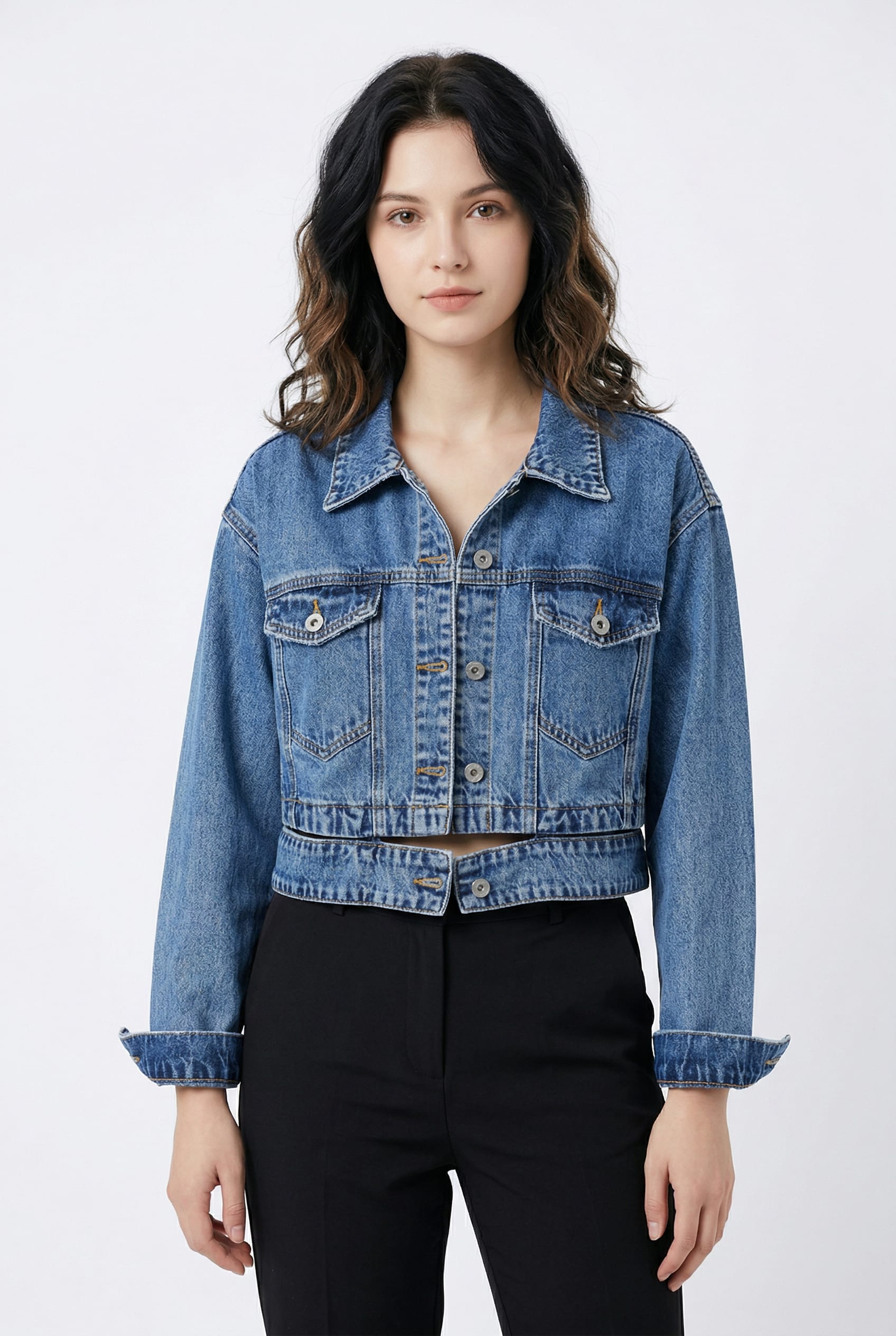 Blue Cropped Denim Trucker Jacket