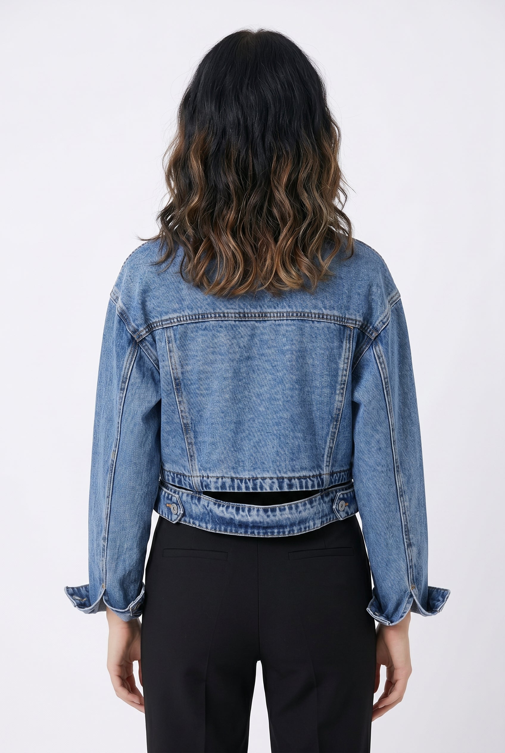 Blue Cropped Denim Trucker Jacket