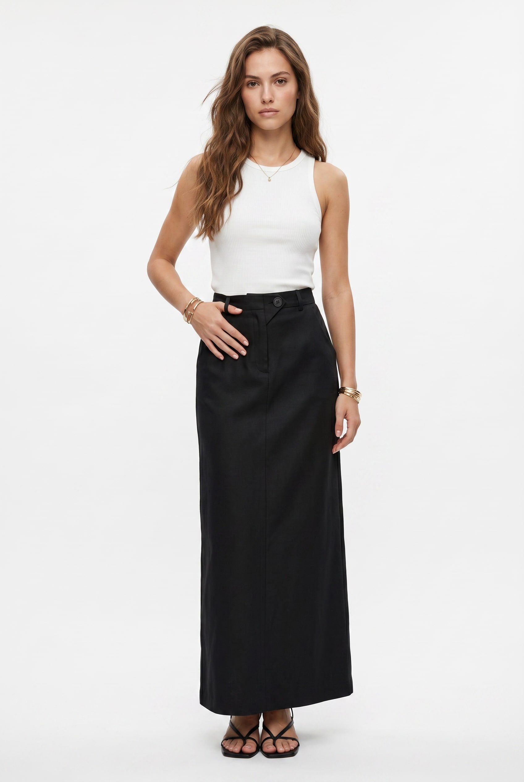 Black Satin Maxi Column Skirt