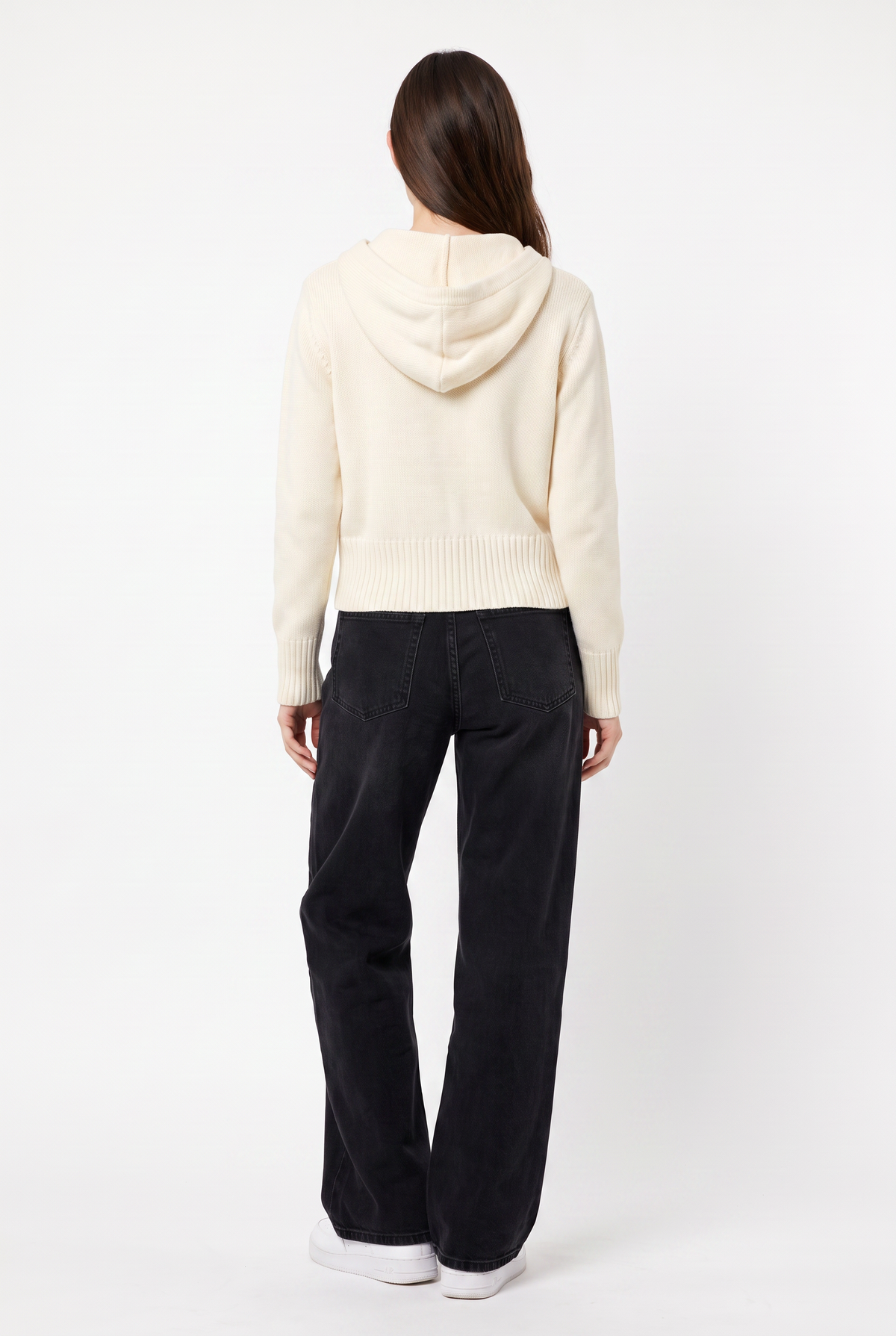 Cream Knit Zip-Up Hoodie Cardigan