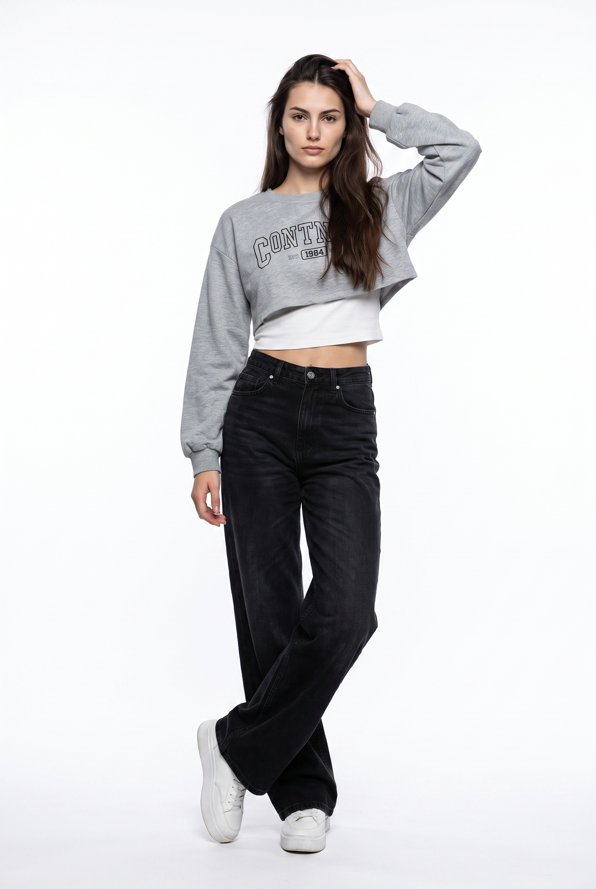 Gray Cropped Collegiate Sweatshirt