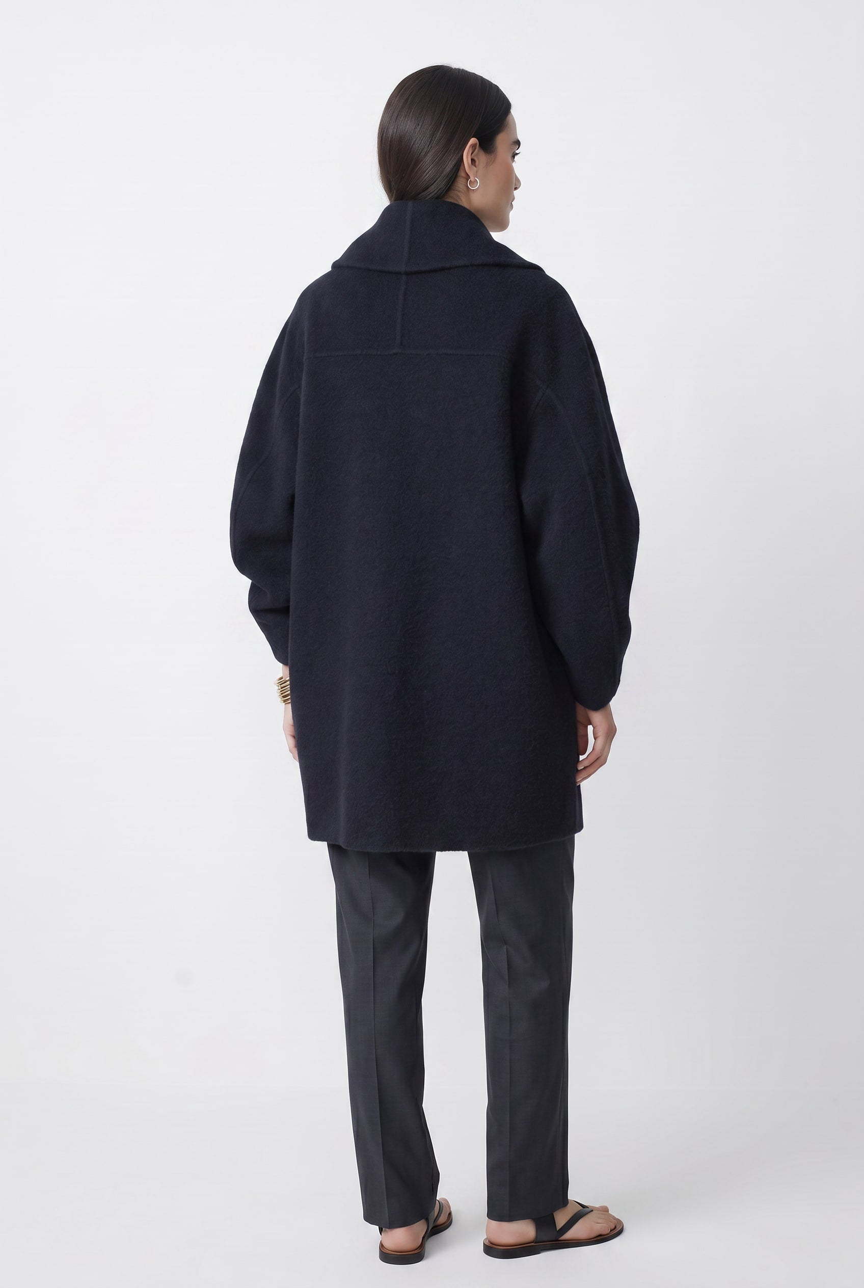 Navy Oversized Double-Breasted Wool Coat