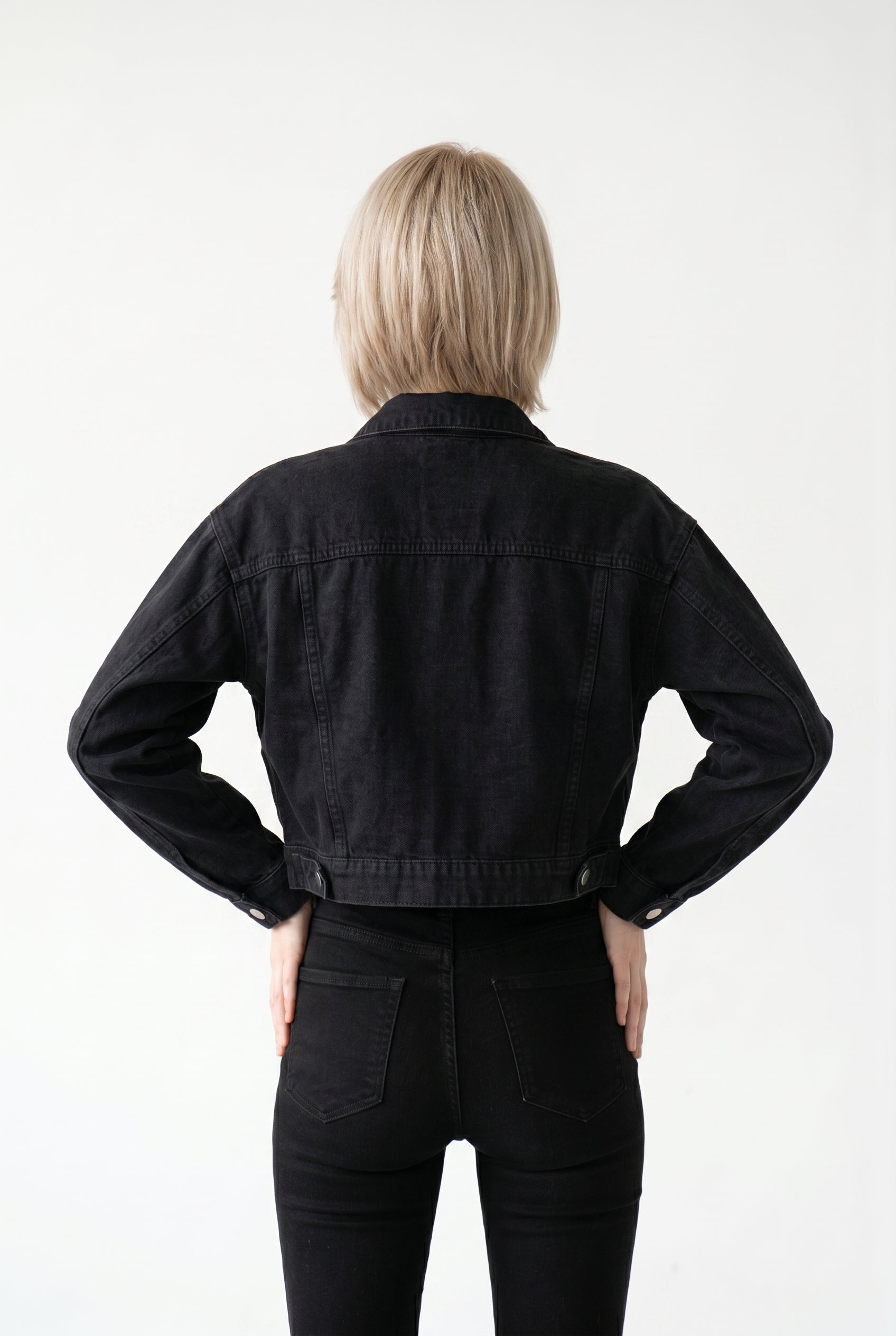 Black Denim Cropped Trucker Jacket