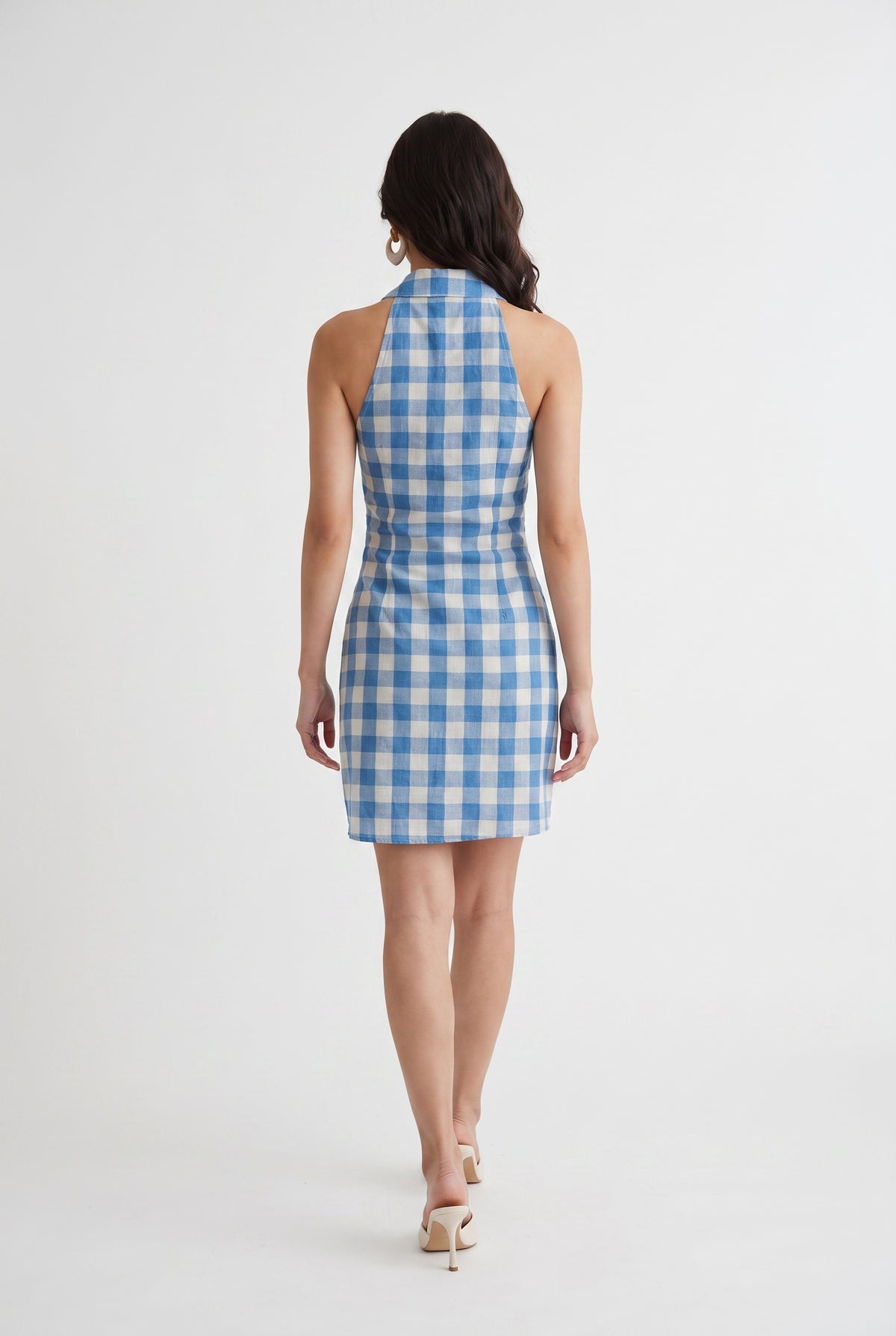 Blue Gingham Halter Mini Dress