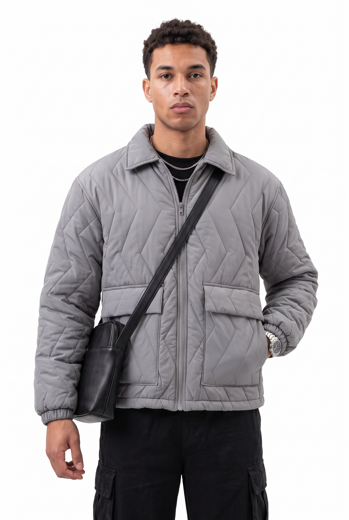 Chevron Quilted Grey Padded Jacket