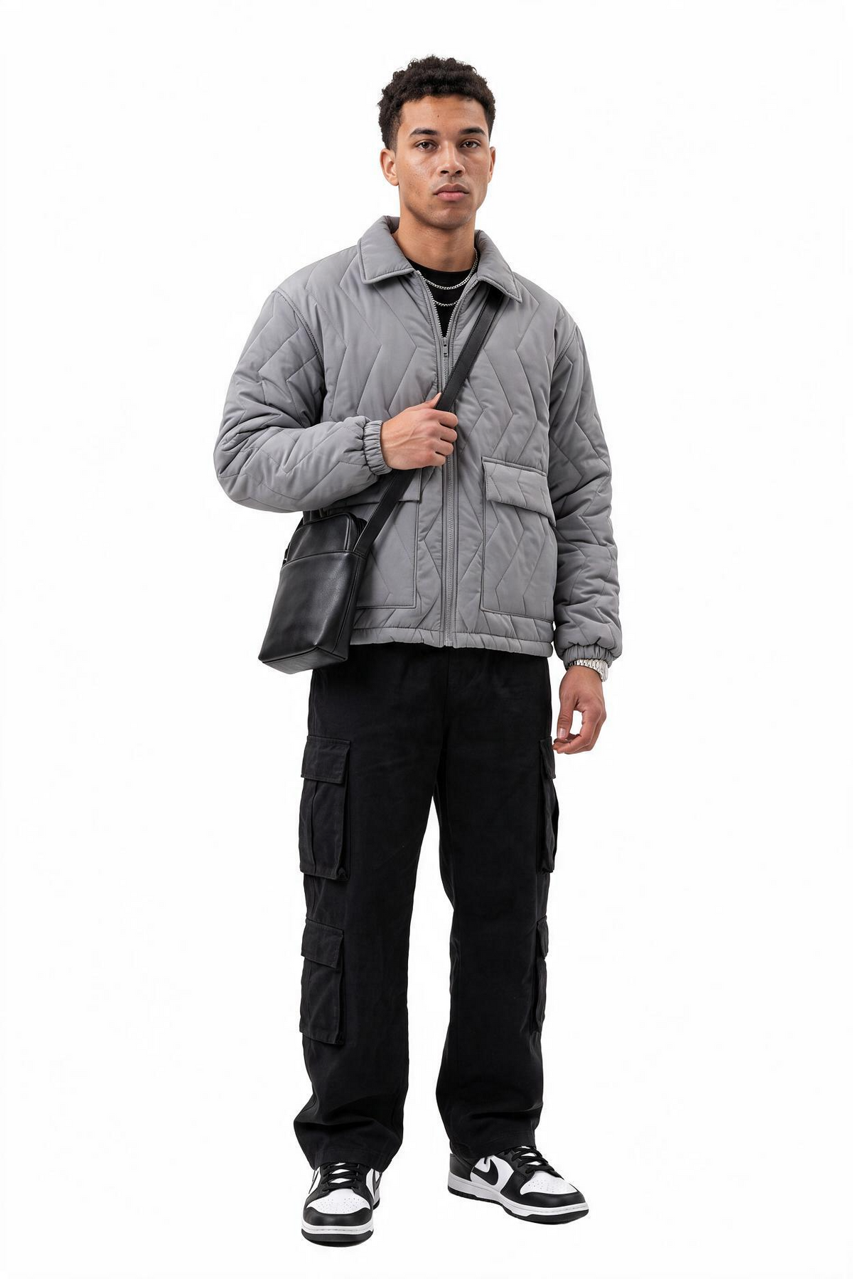 Chevron Quilted Grey Padded Jacket