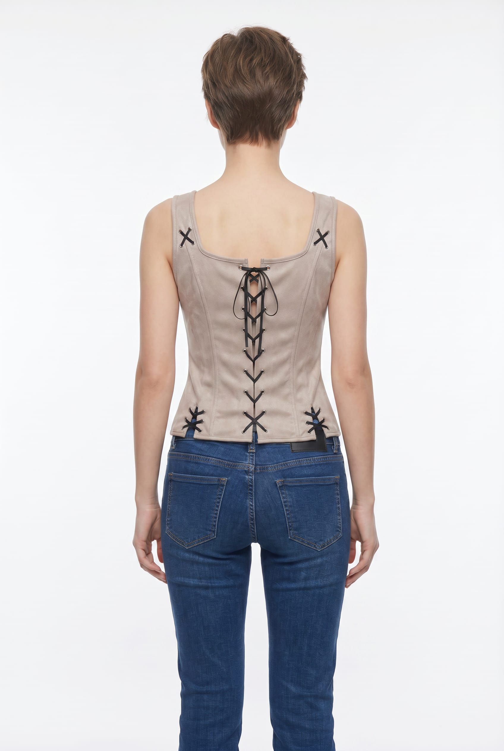 Beige Lace-Up Corset Top