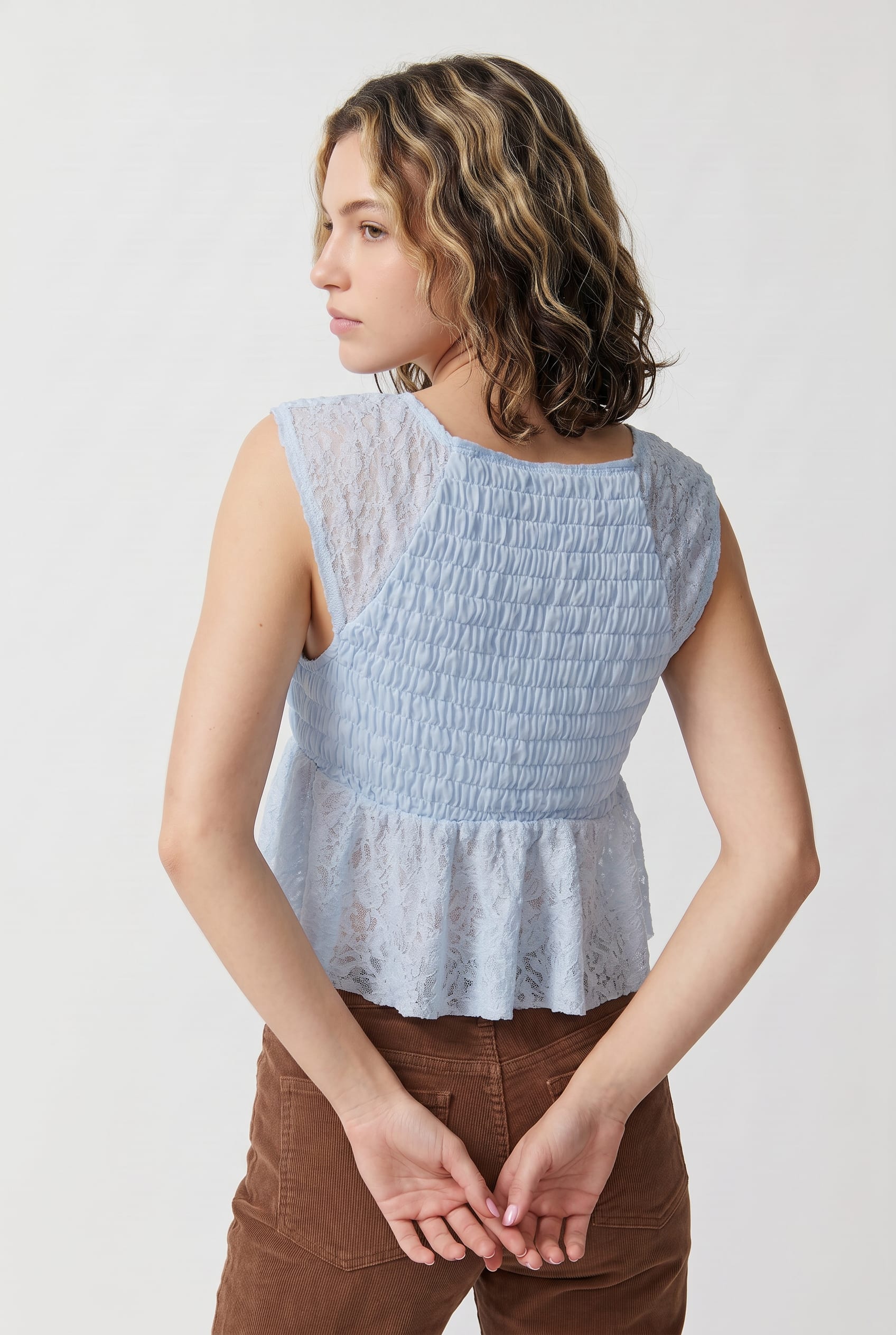 Baby Blue Lace Tie-Front Top