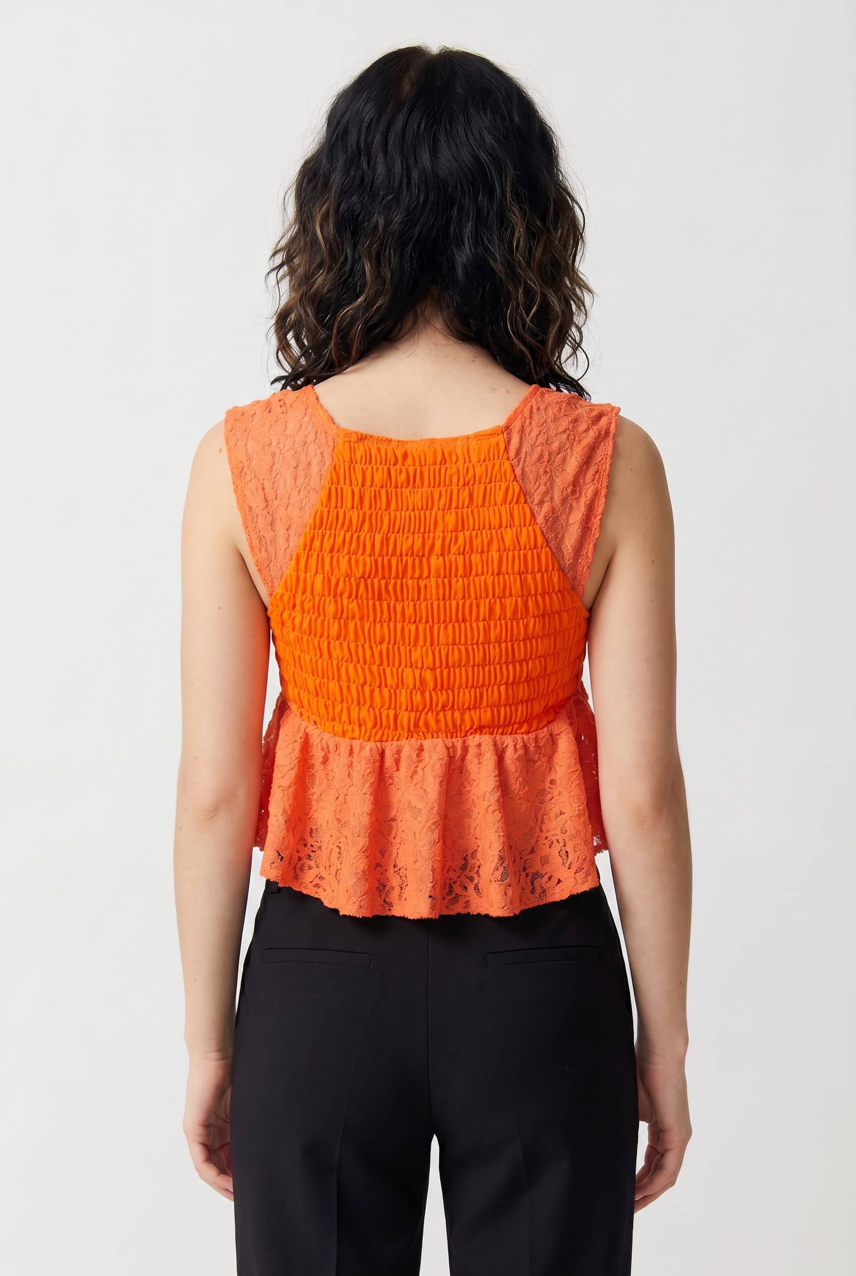 Coral Smocked Tie-Front Peplum Top