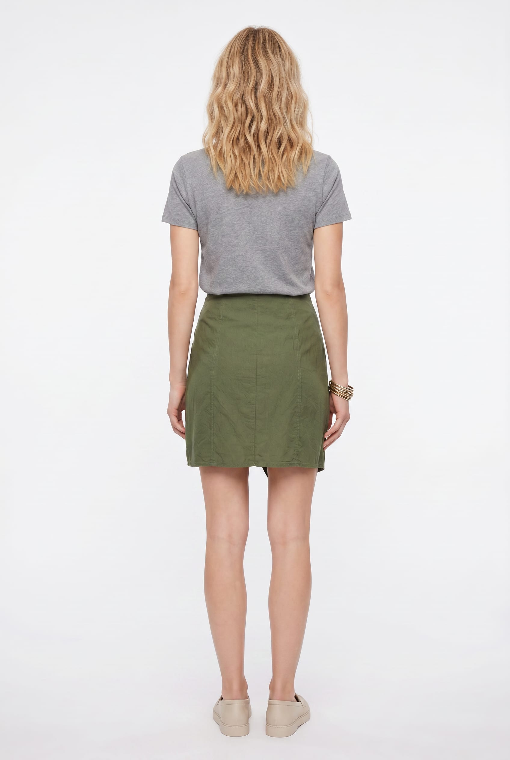 Olive Green Twist Front Mini Skirt
