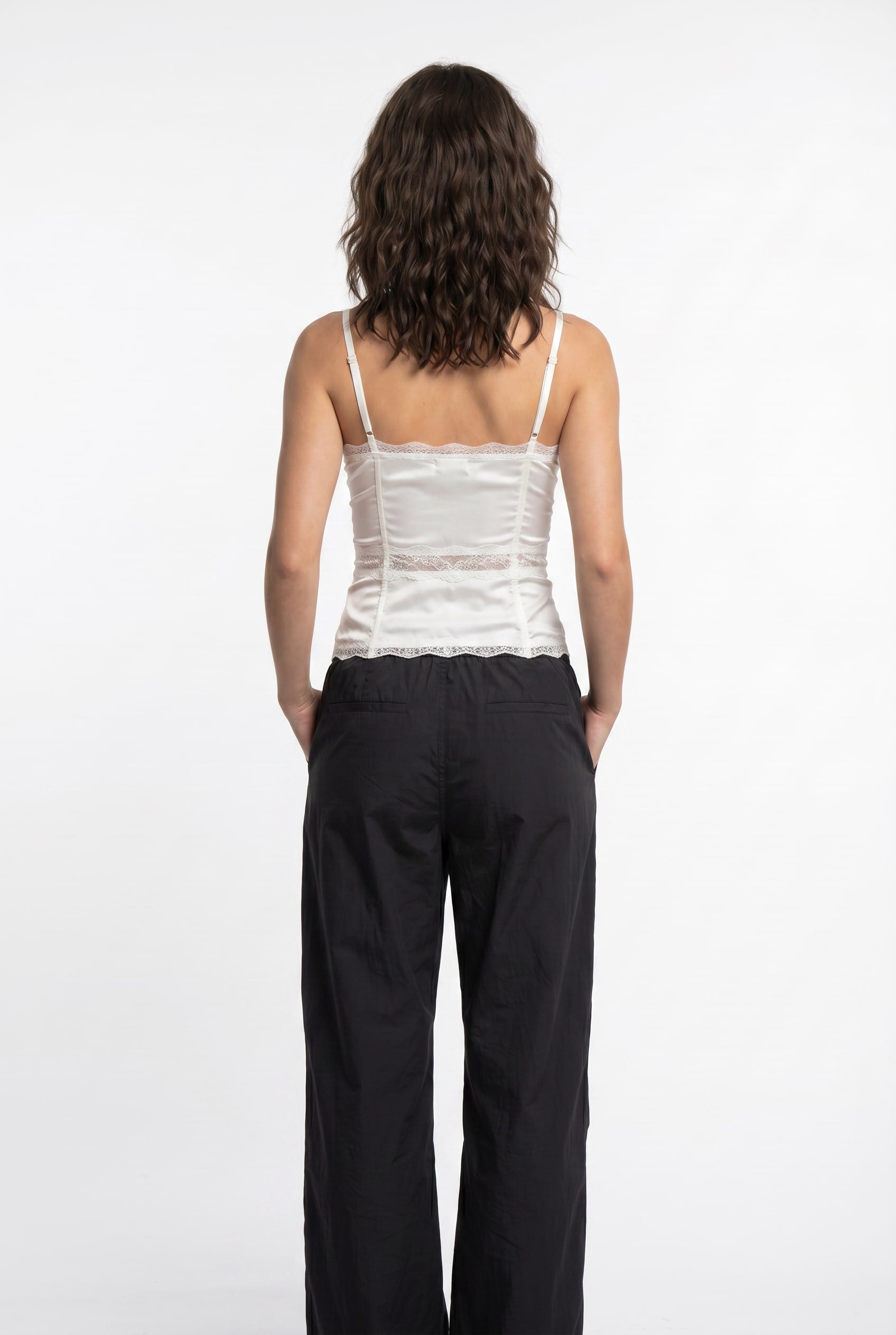 Ivory Lace Trim Ruched Corset Cami