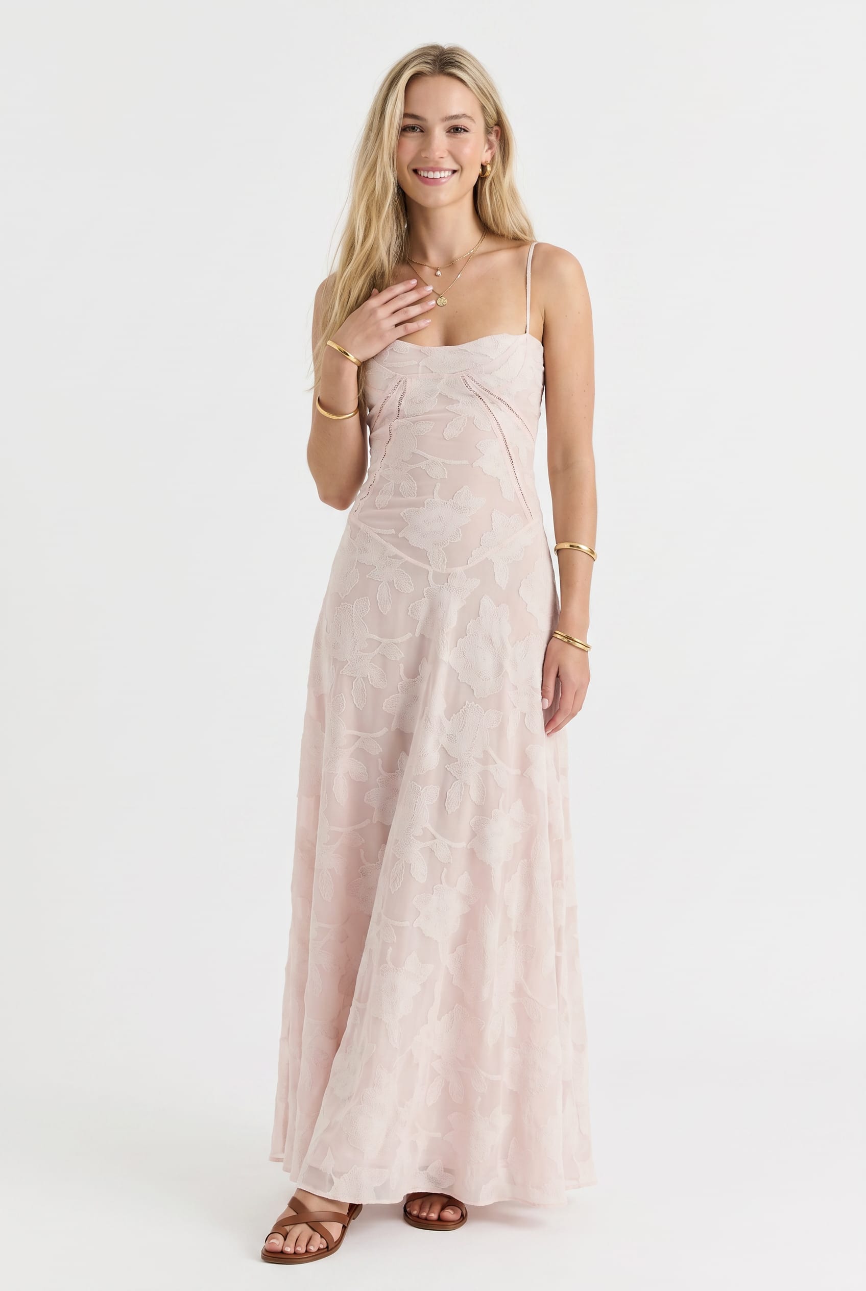 Blush Pink Embroidered Cami Maxi Dress
