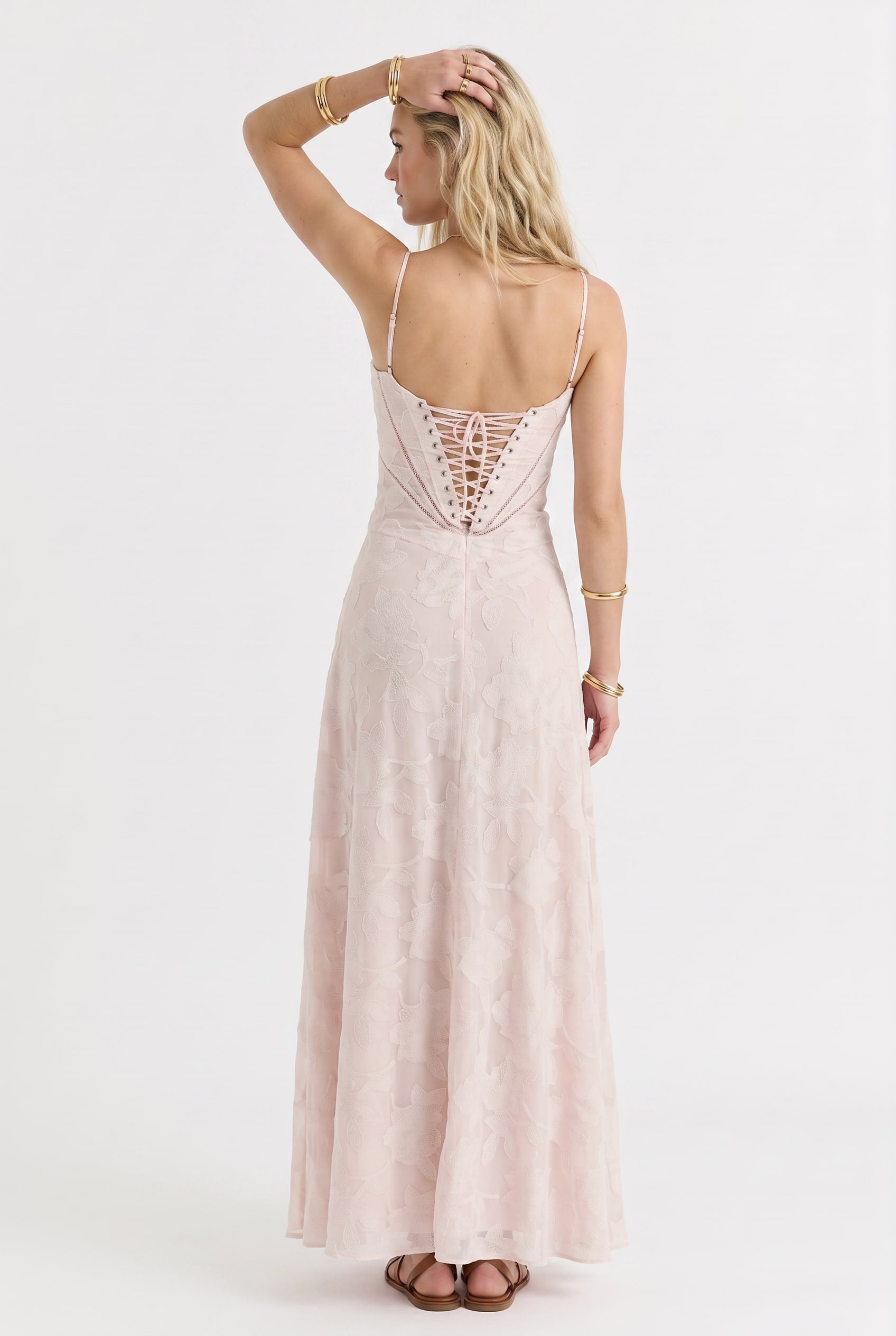 Blush Pink Embroidered Cami Maxi Dress