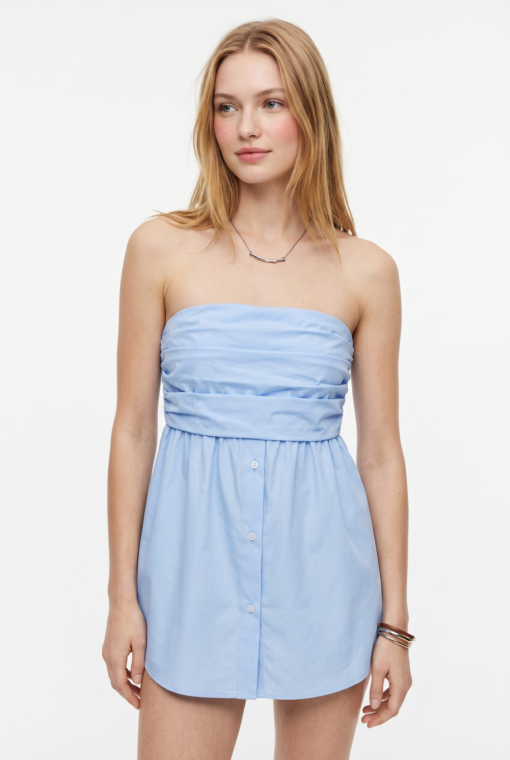 Sky Blue Strapless Pleated Tube Top