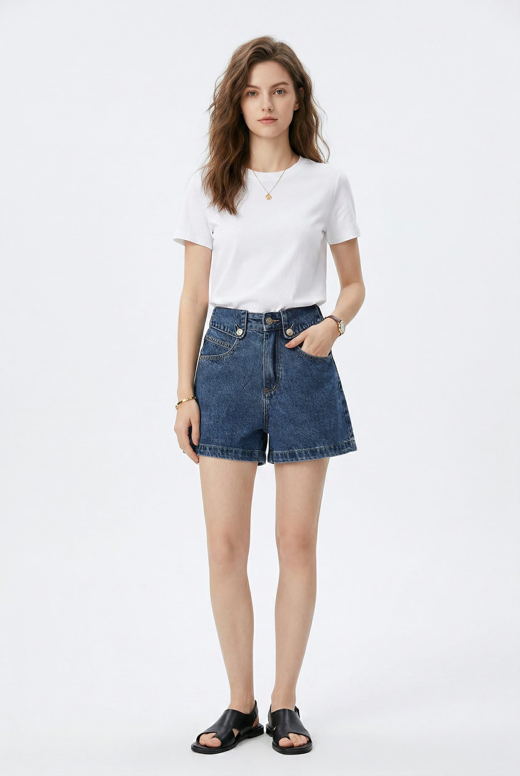 Medium Wash High-Rise Denim Shorts