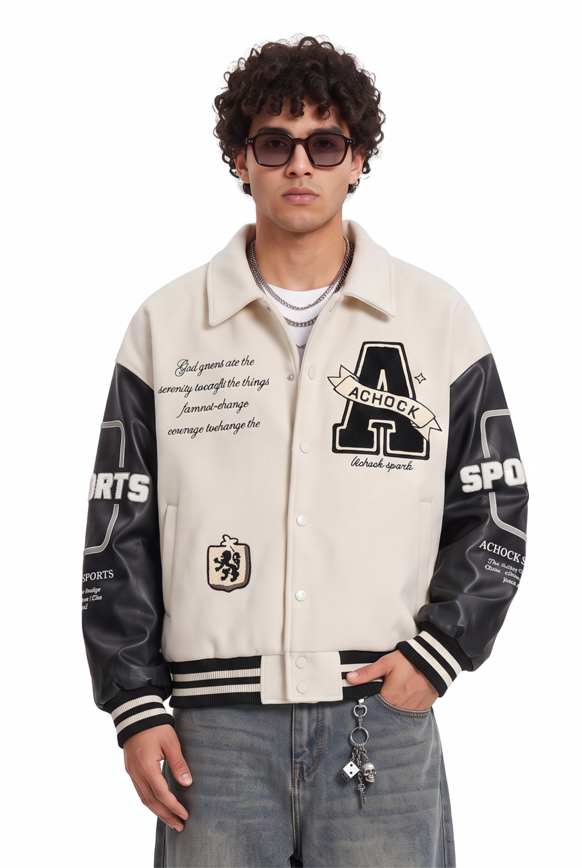 Varsity Cream Leather Sleeve Jacket