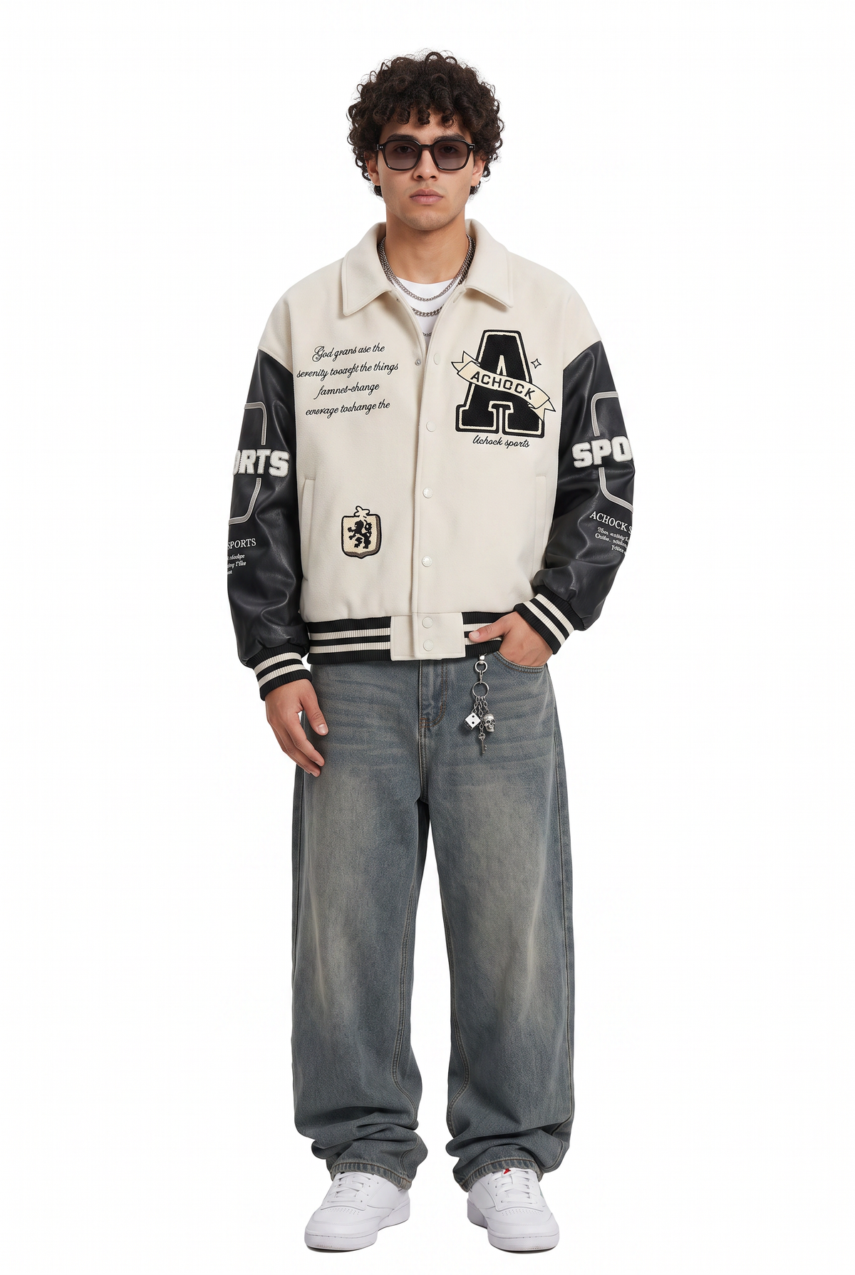 Varsity Cream Leather Sleeve Jacket