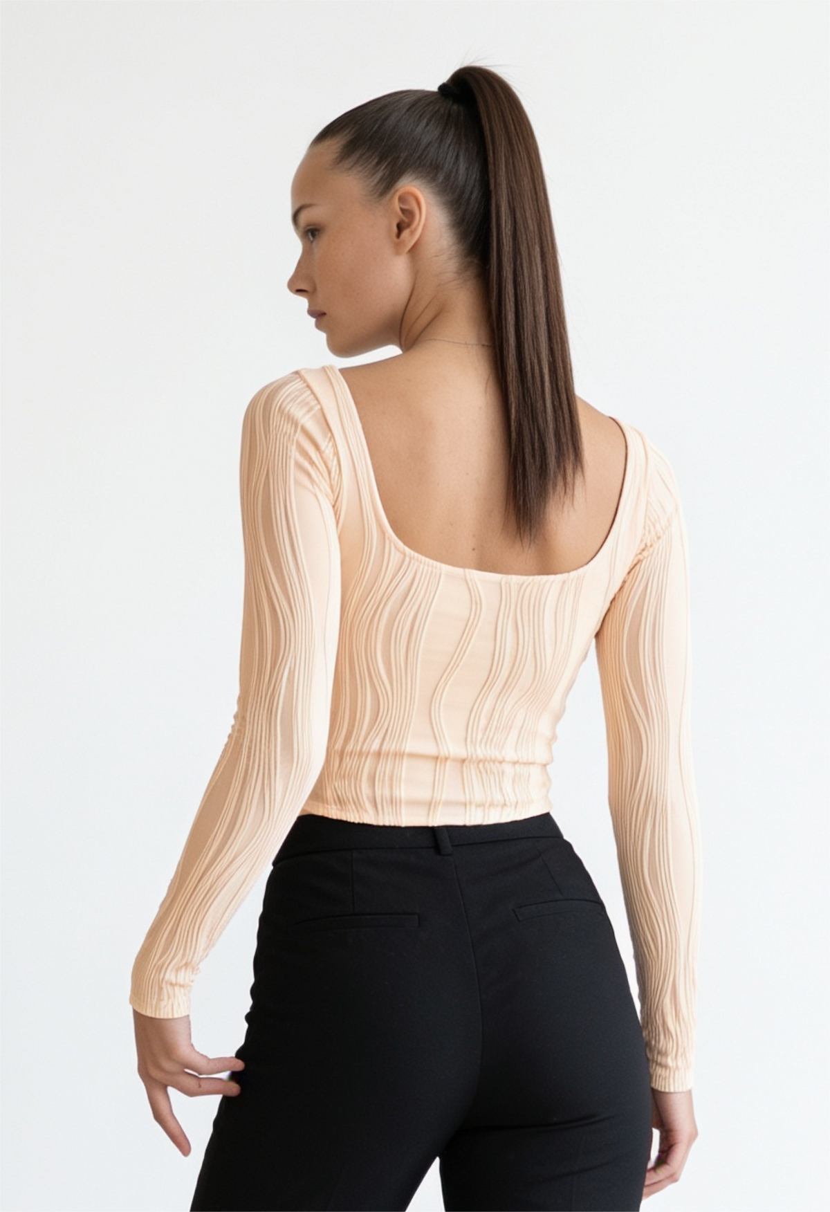 Peach Wave Textured Bodysuit Top