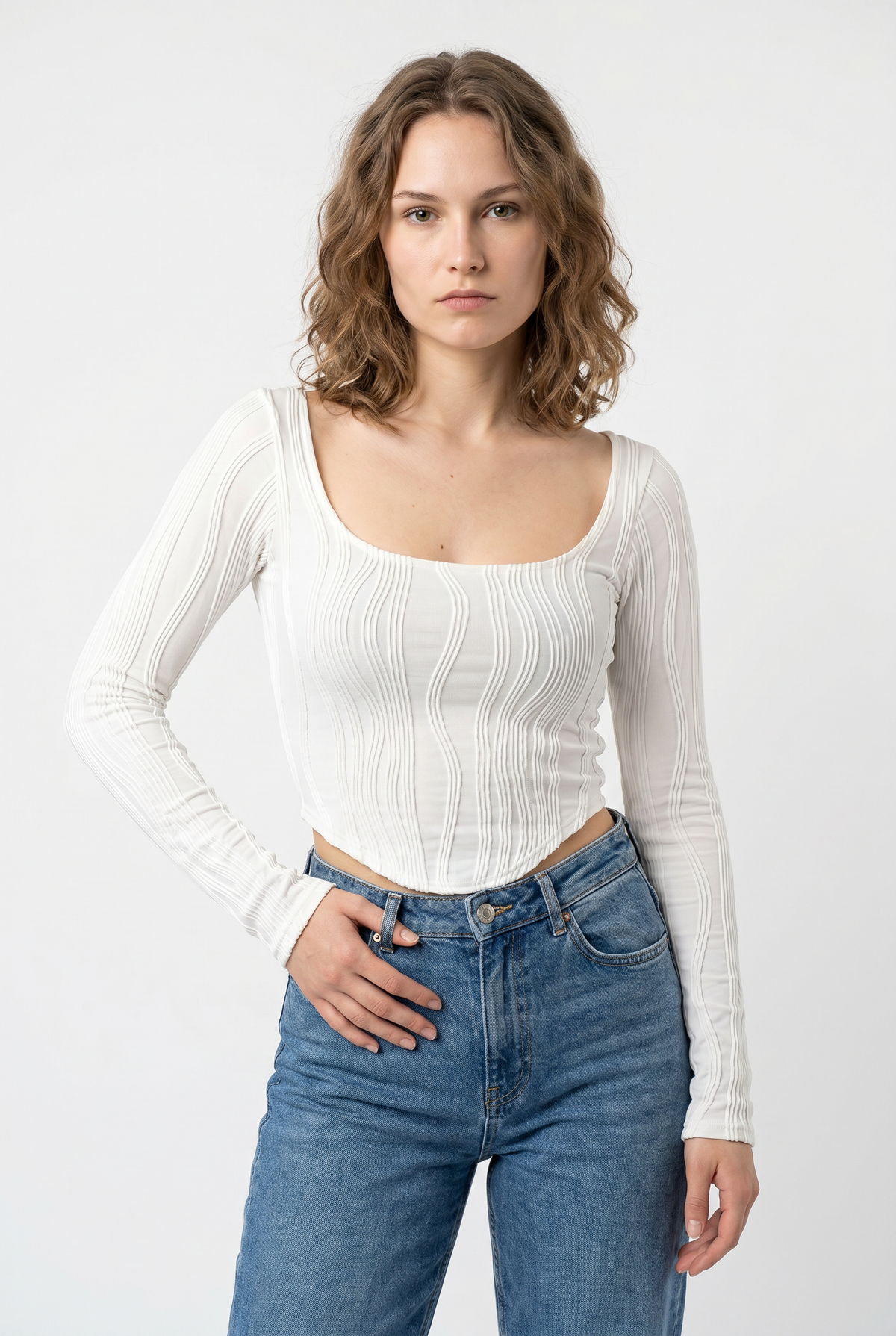 White Ribbed Scoop Neck Crop