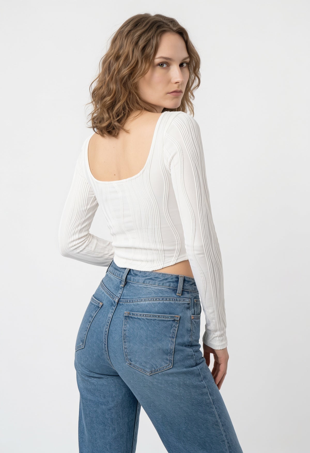 White Ribbed Scoop Neck Crop