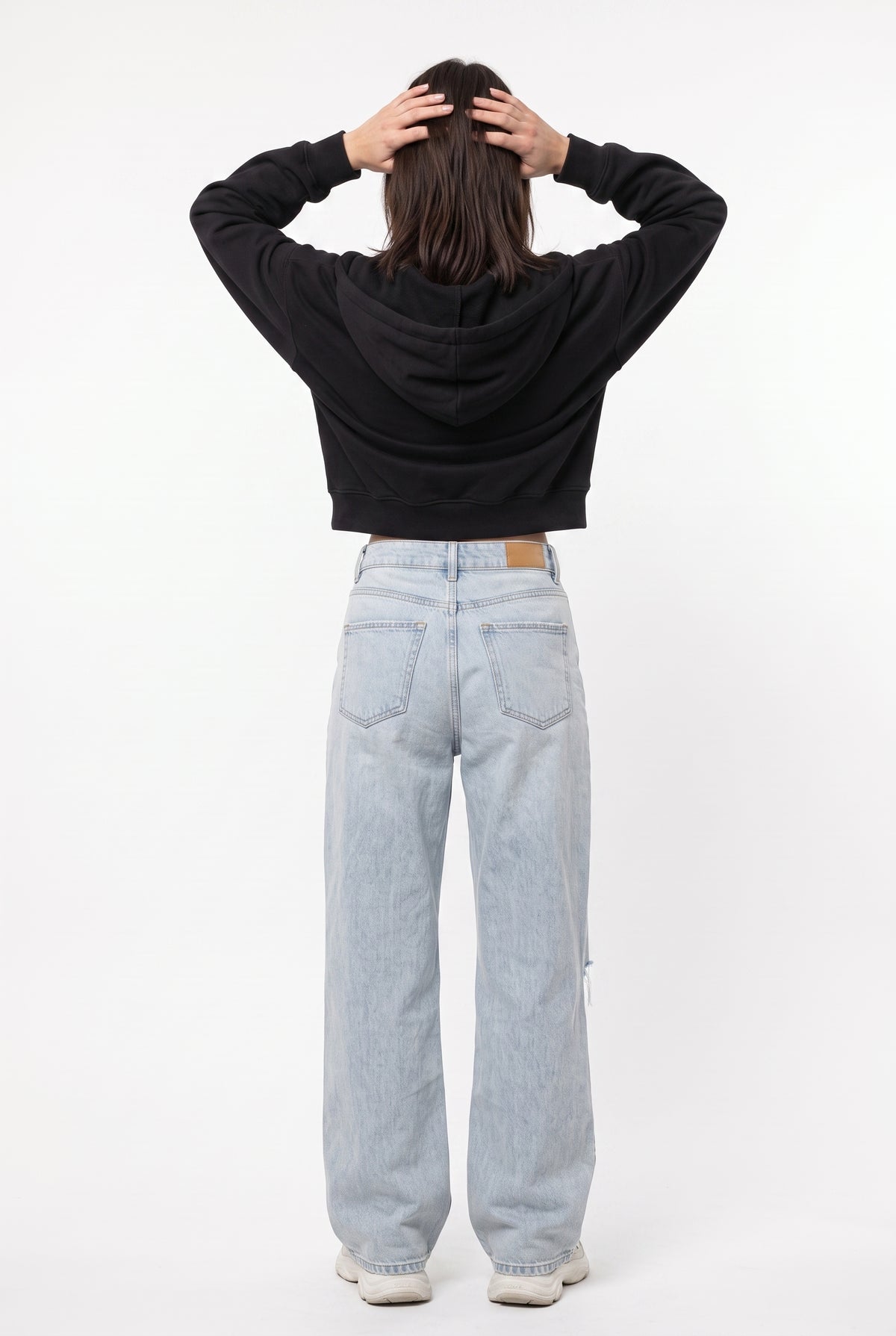 Black Cropped Cotton Zip Hoodie