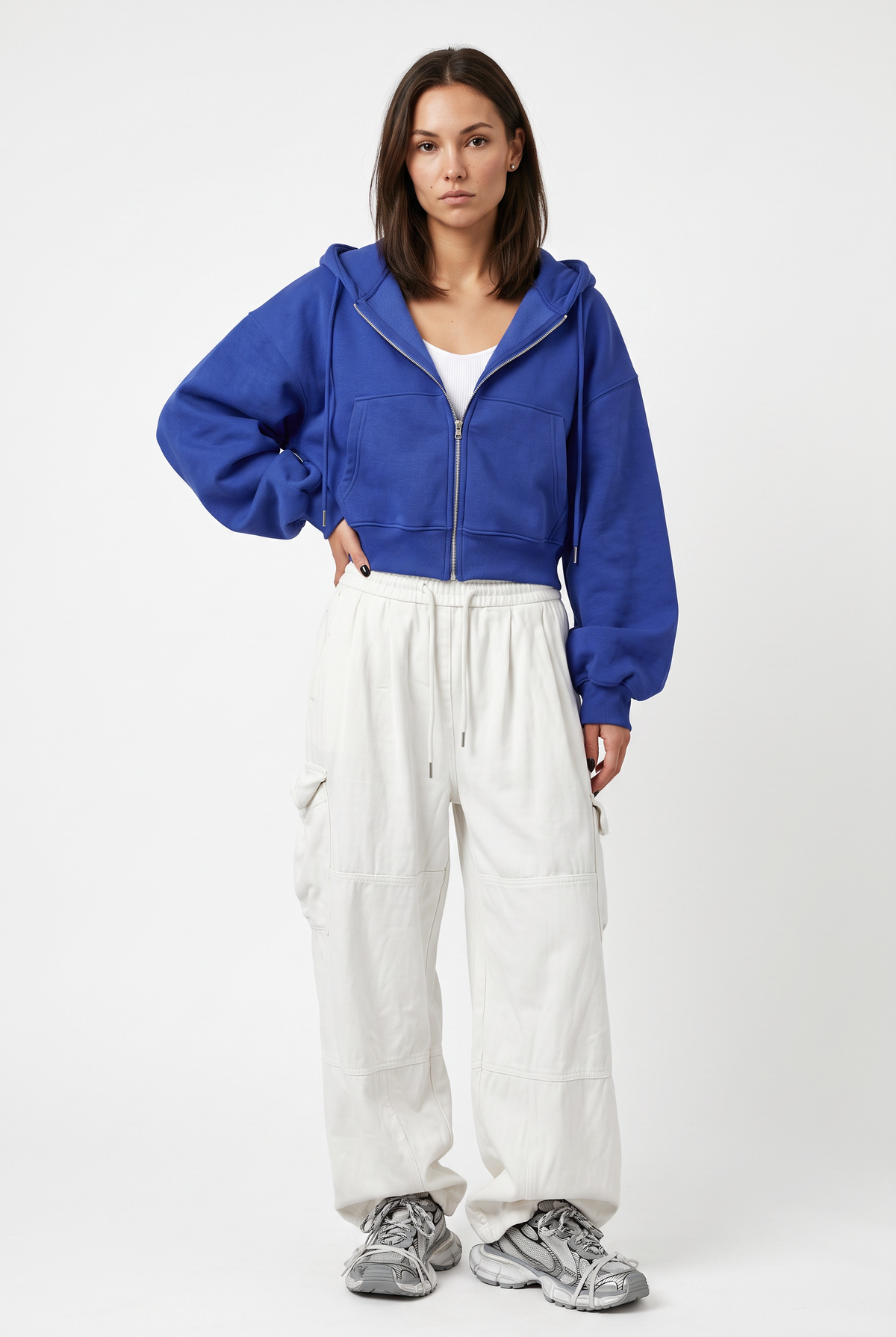 Royal Blue Cropped Zip Hoodie