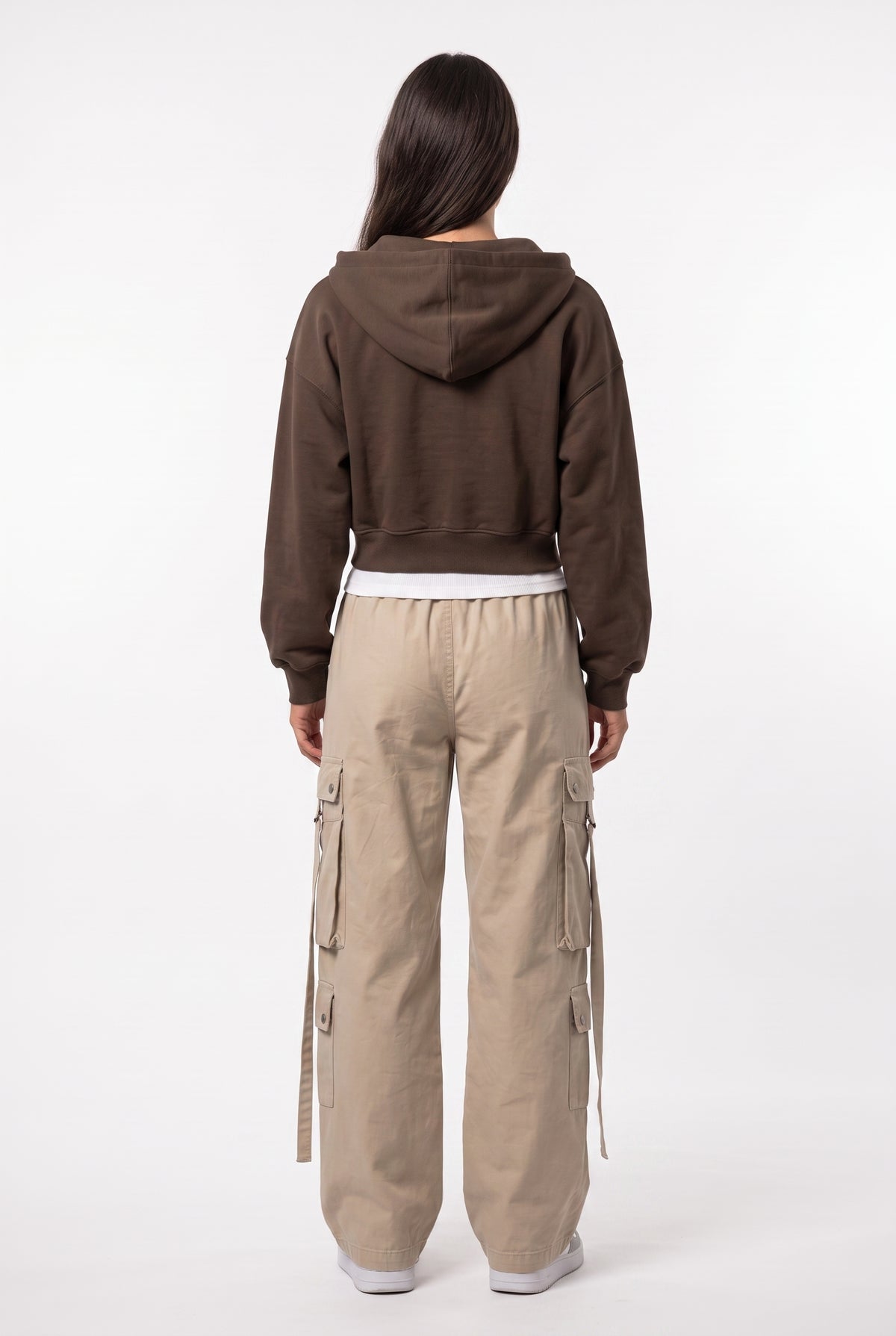 Brown Cropped Zip-Up Fleece Hoodie
