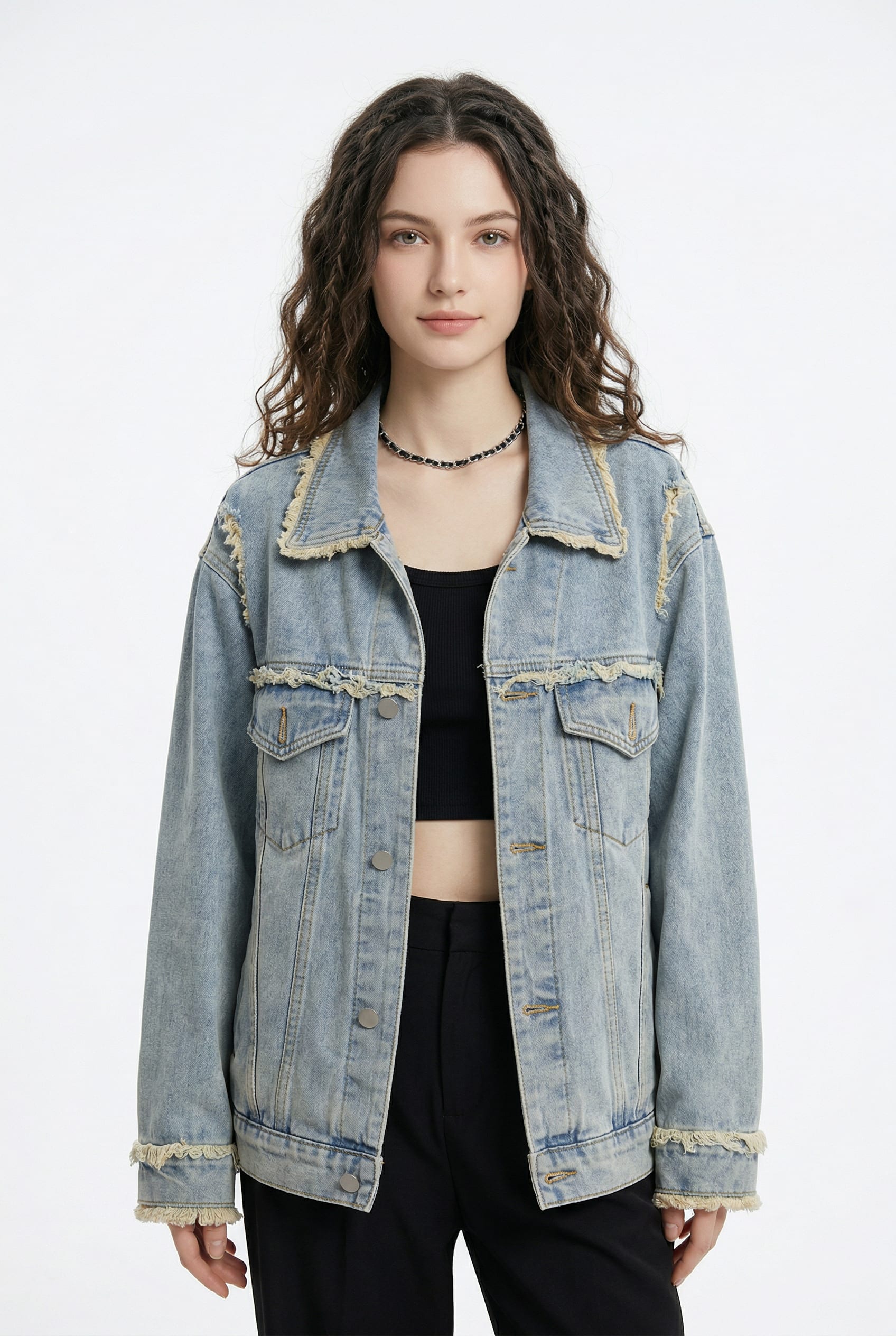 Light Wash Distressed Oversized Denim Jacket