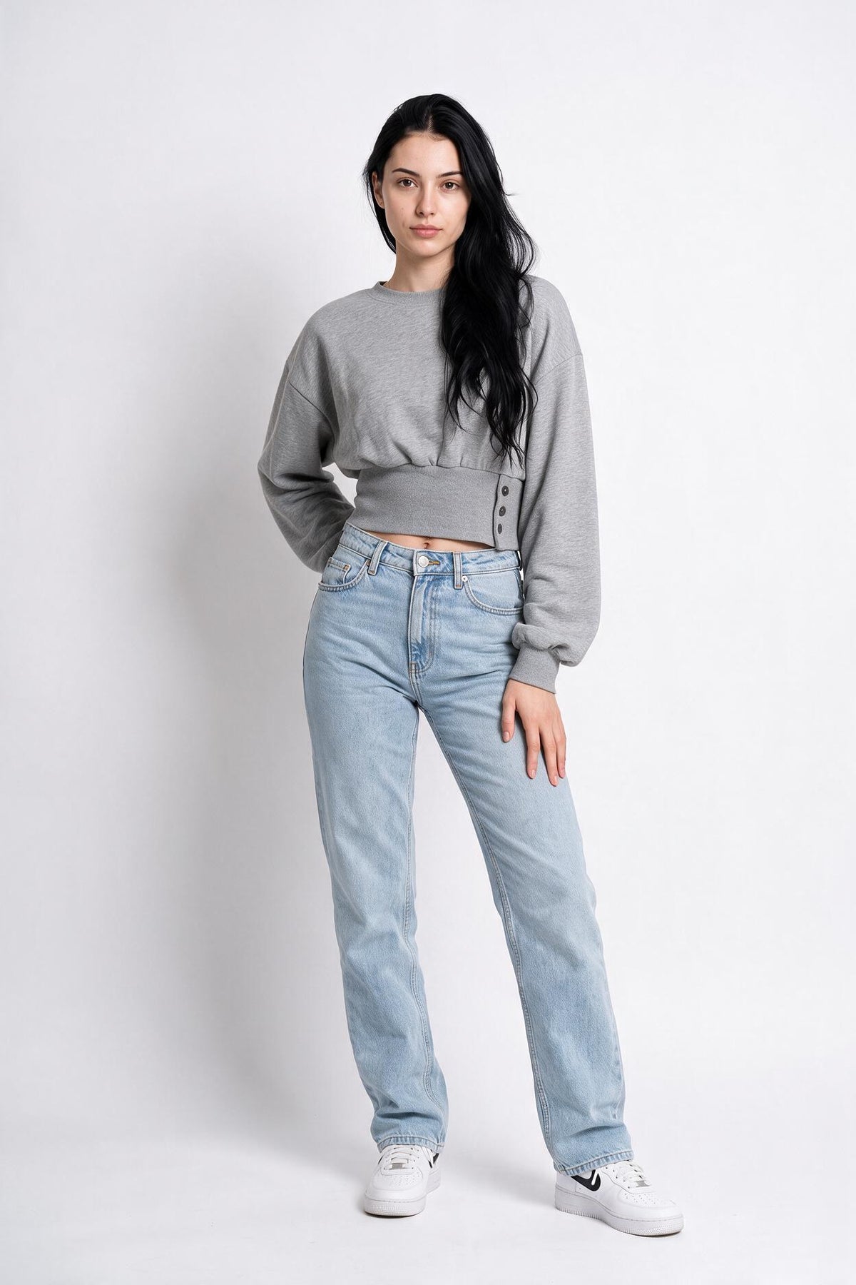 Gray Cropped Relaxed Fleece Sweatshirt