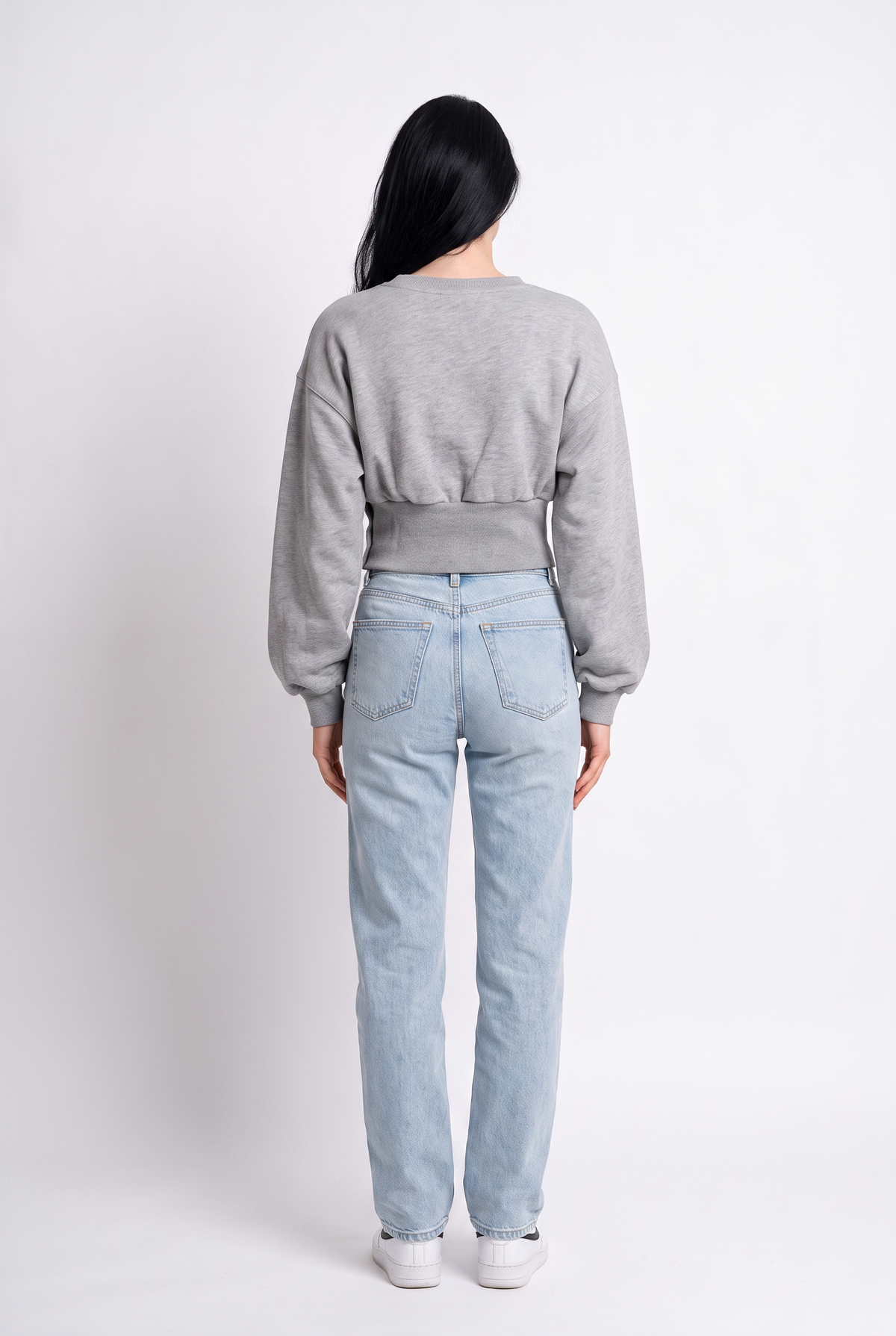 Gray Cropped Relaxed Fleece Sweatshirt