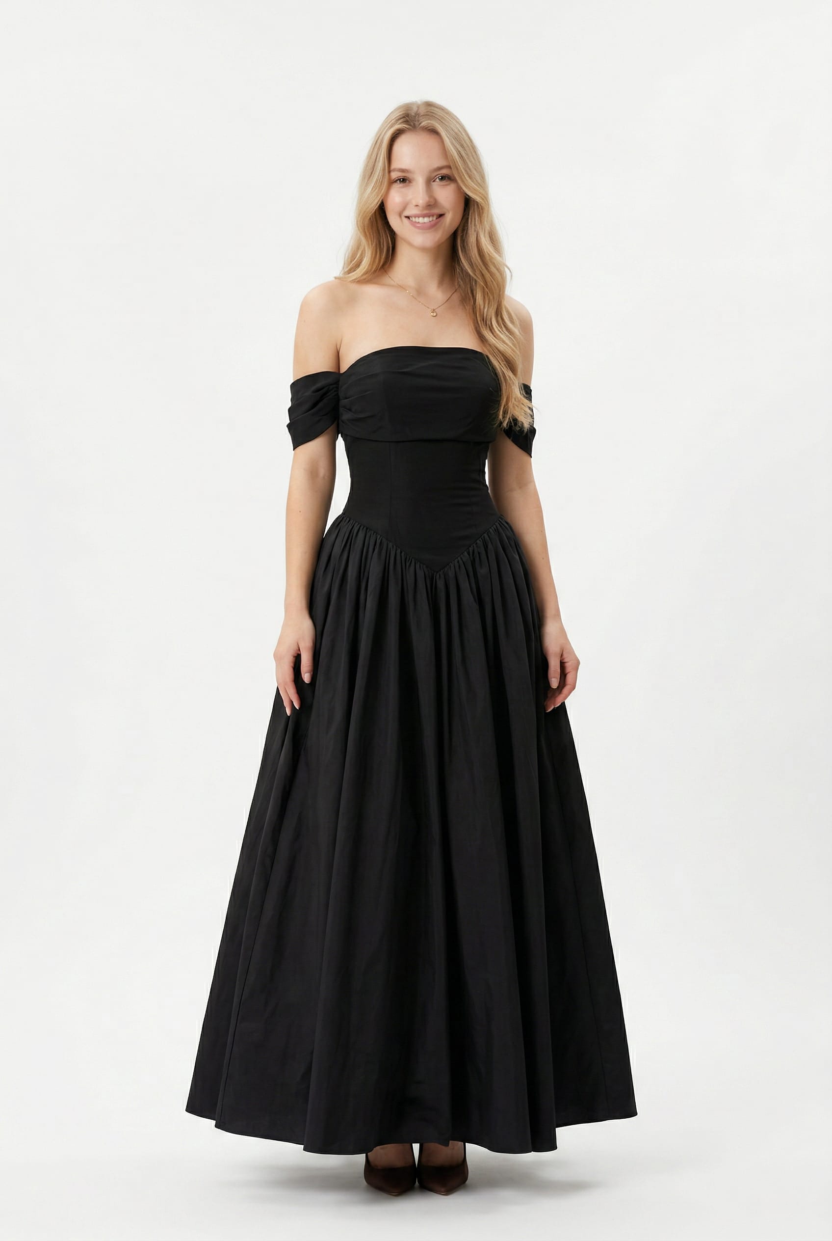 Black Off-Shoulder Ballgown Maxi Dress