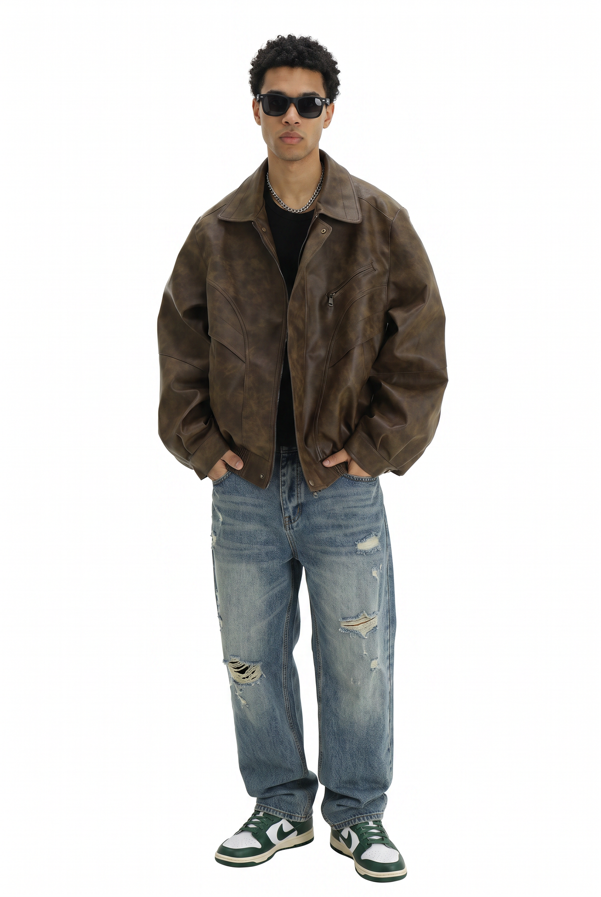 Brown Oversized Distressed Leather Jacket