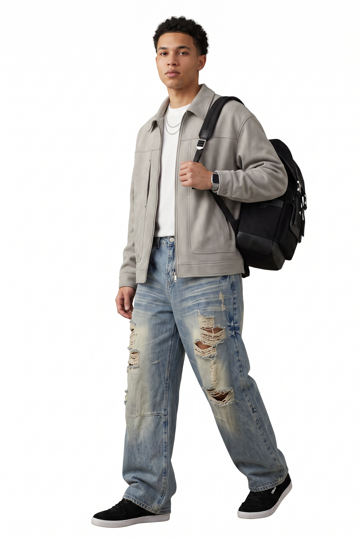 Gray Oversized Suede Zip Jacket