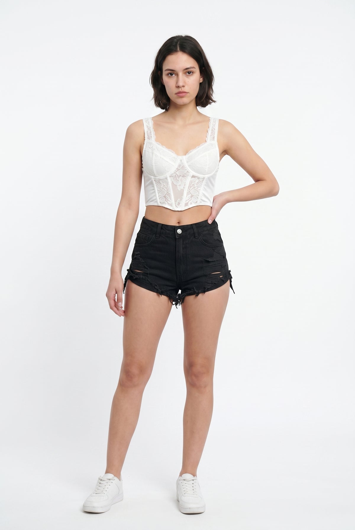 Black Distressed Denim Mini Shorts